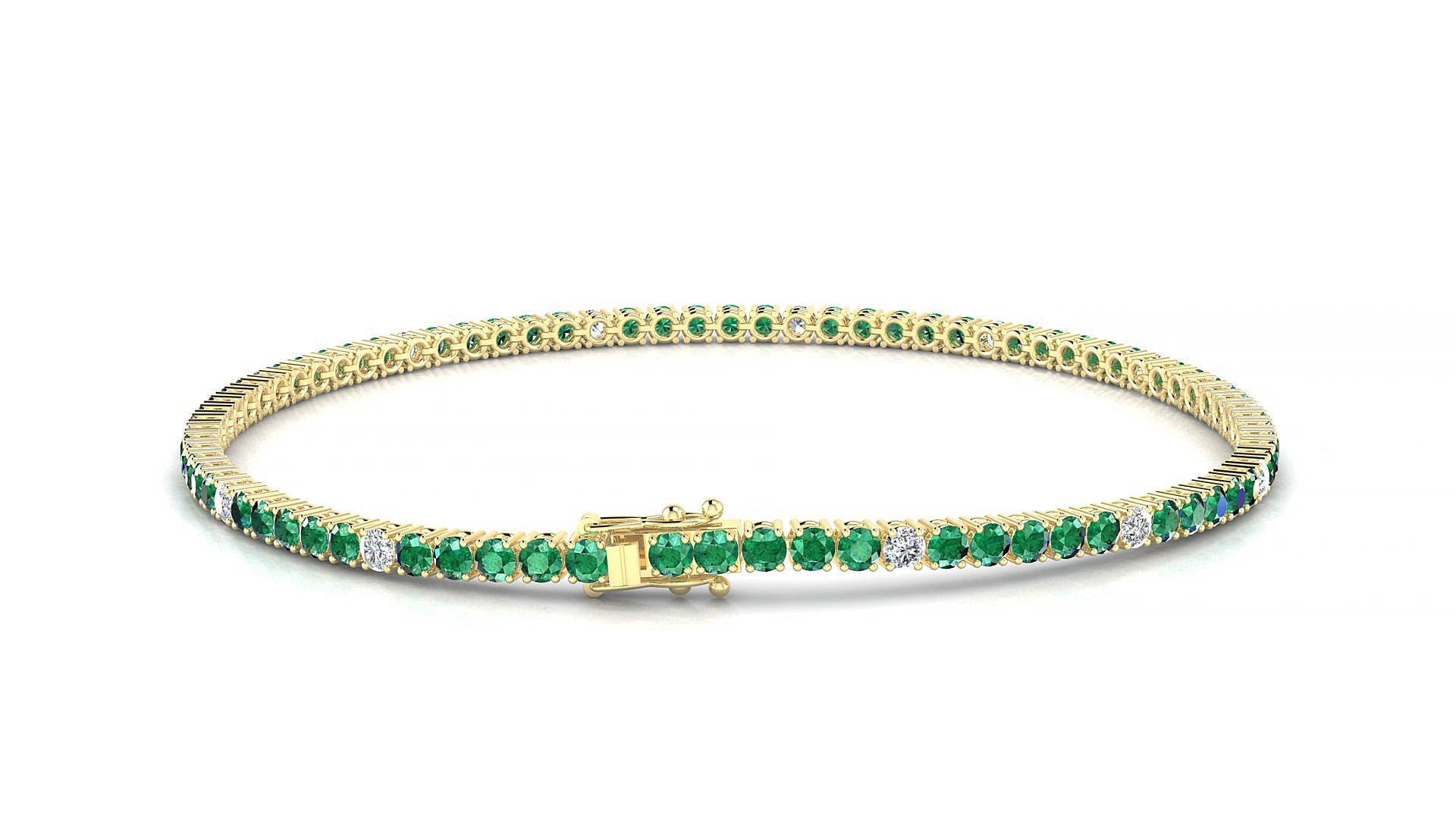 Capri 5-1 | 18k Yellow Gold 2 mm Round Natural Emerald & Diamond 15 cm Tennis Bracelet