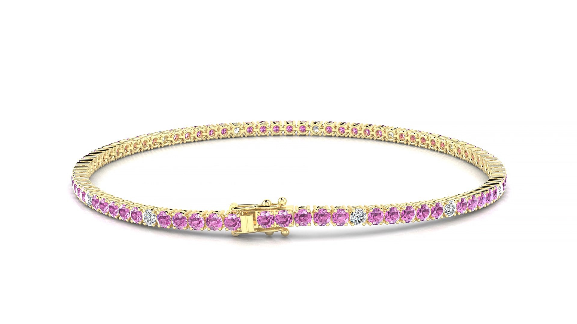 Capri 5-1 | 18k Yellow Gold 2 mm Round Natural Pink Sapphire & Diamond 15 cm Tennis Bracelet