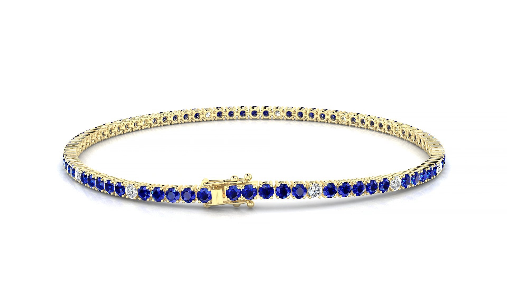 Capri 5-1 | 18k Yellow Gold 2 mm Round Natural Sapphire & Diamond 19 cm Tennis Bracelet
