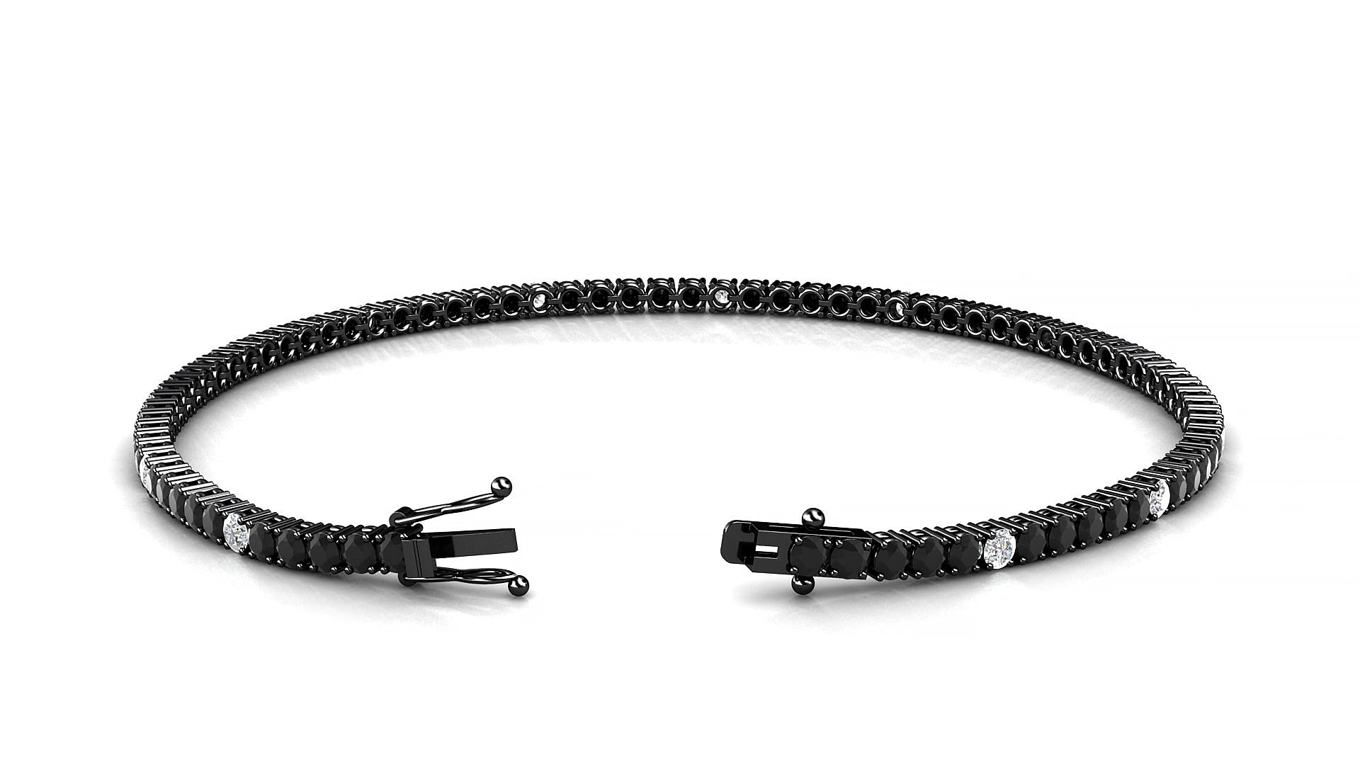 Capri 5-1 | 18k Black Gold 2 mm Round Natural Black Diamond & Diamond 16 cm Tennis Bracelet