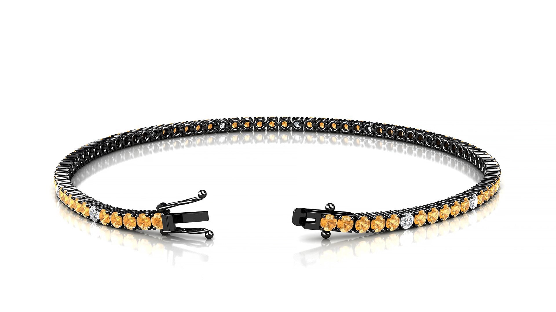 Capri 5-1 | 18k Black Gold 2 mm Round Natural Citrine & Diamond 19 cm Tennis Bracelet