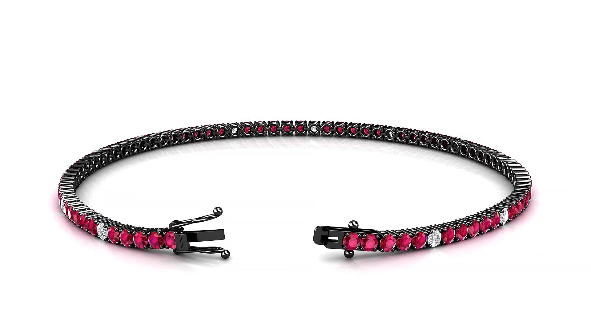 Capri 5-1 | 18k Black Gold 2 mm Round Natural Ruby & Diamond 20 cm Tennis Bracelet