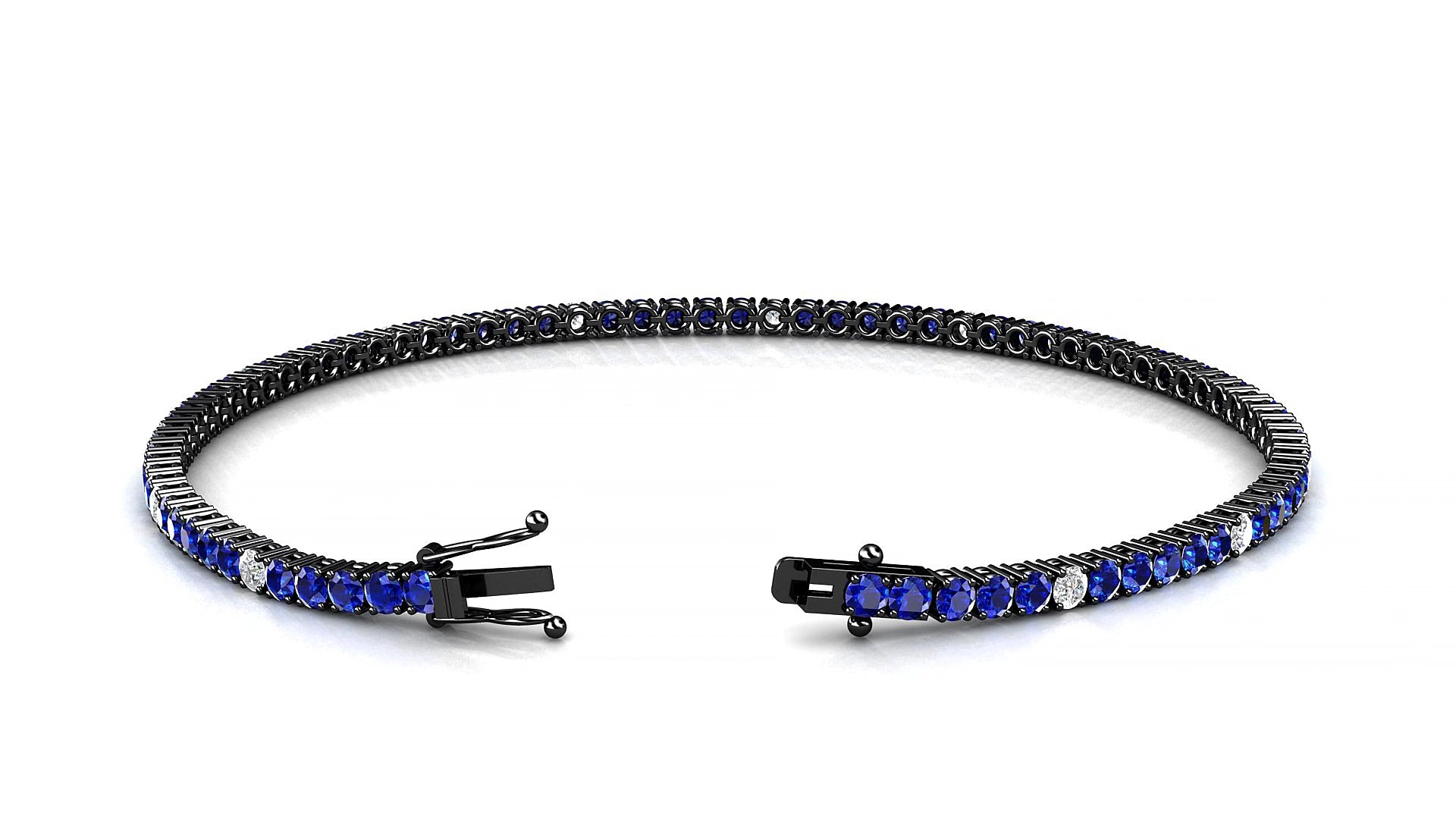 Capri 5-1 | 18k Black Gold 2 mm Round Natural Sapphire & Diamond 15 cm Tennis Bracelet