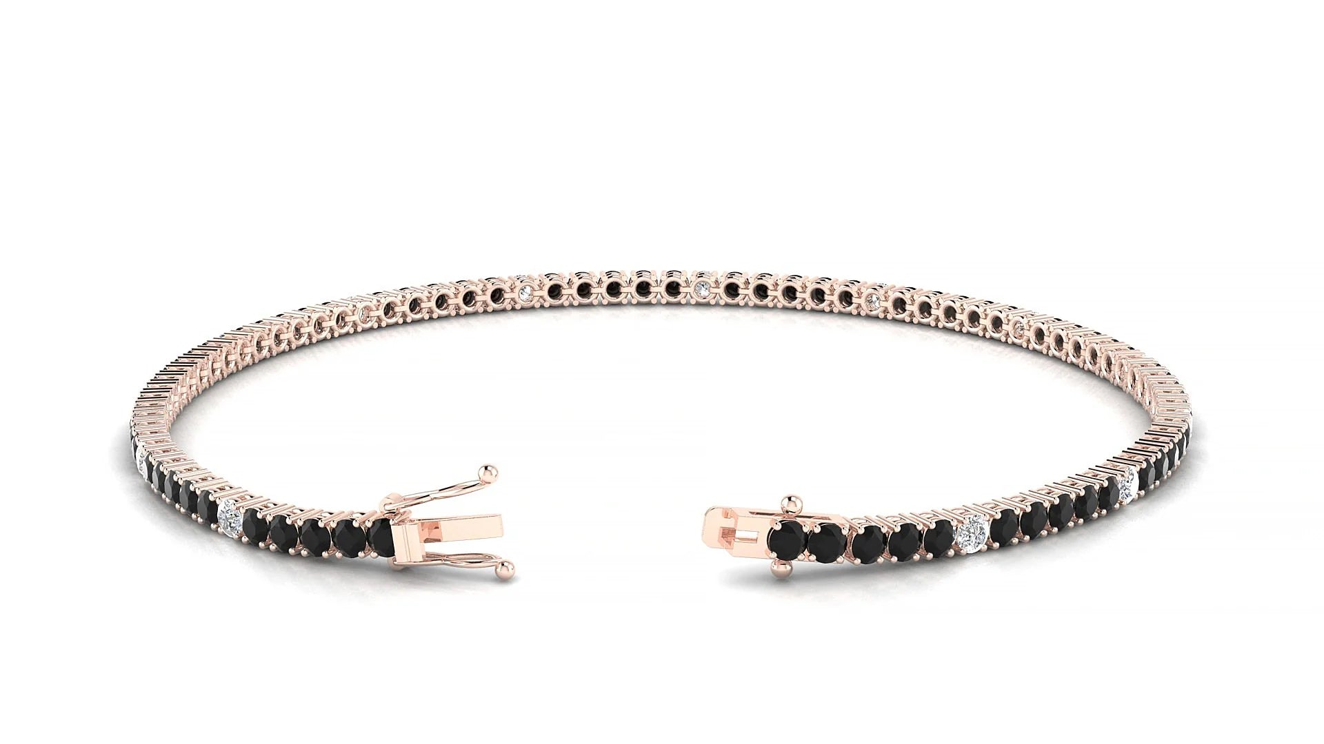 Capri 5-1 | 18k Rose Gold 2 mm Round Natural Black Diamond & Diamond Tennis Bracelet