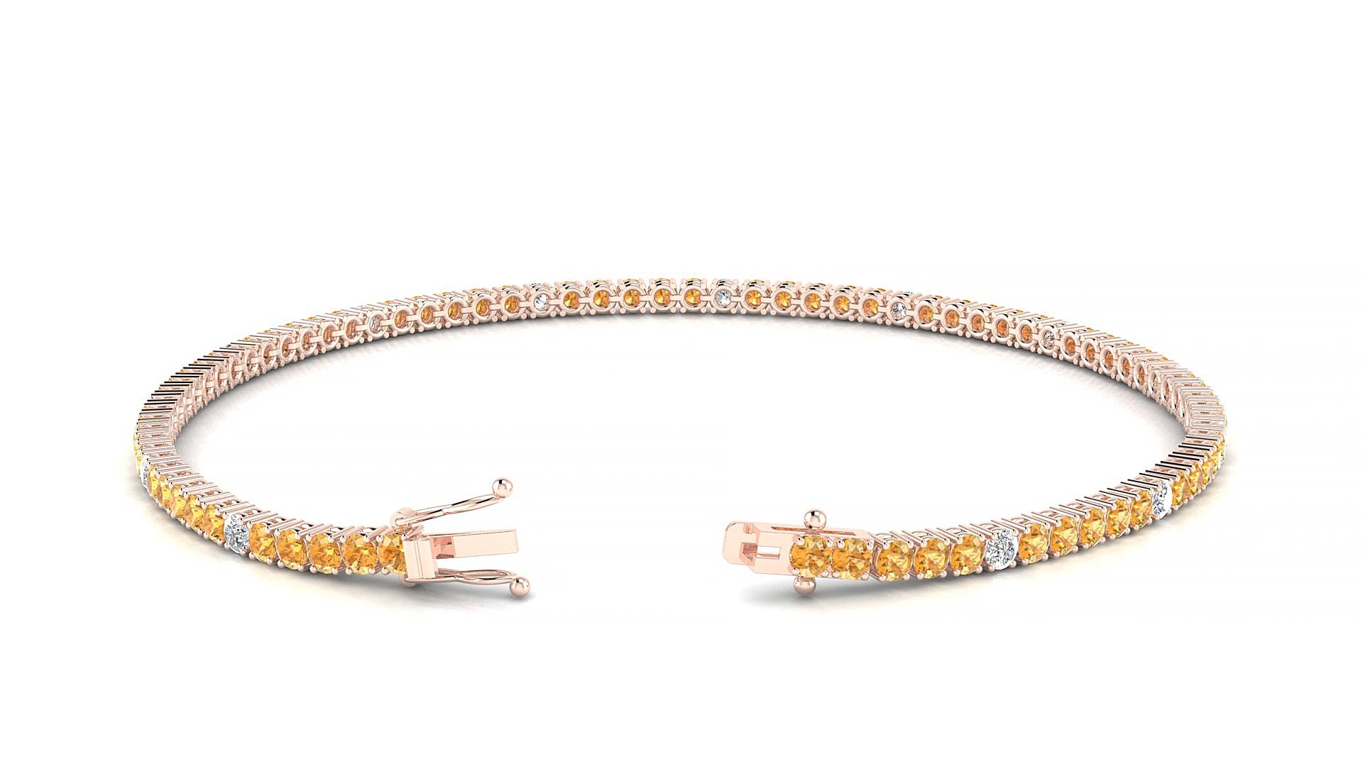 Capri 5-1 | 18k Rose Gold 2 mm Round Natural Citrine & Diamond 20 cm Tennis Bracelet