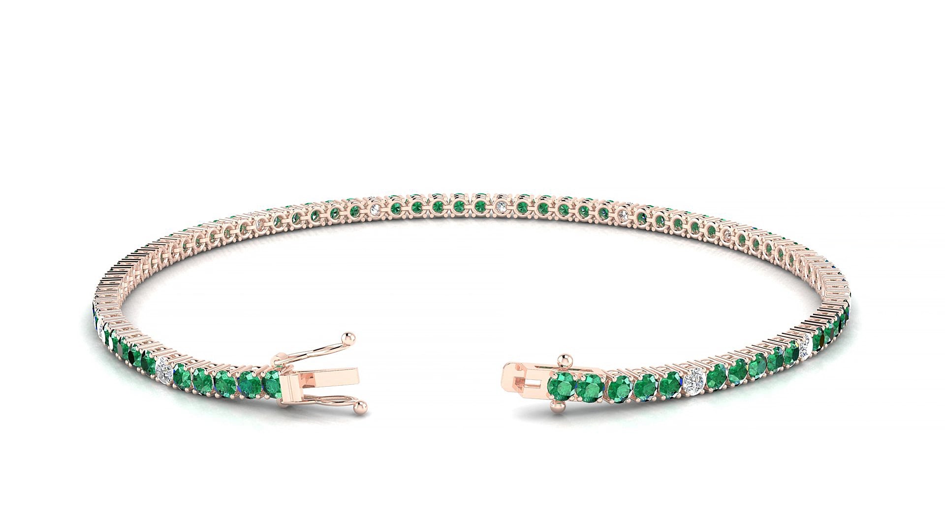 Capri 5-1 | 18k Rose Gold 2 mm Round Natural Emerald & Diamond 15 cm Tennis Bracelet