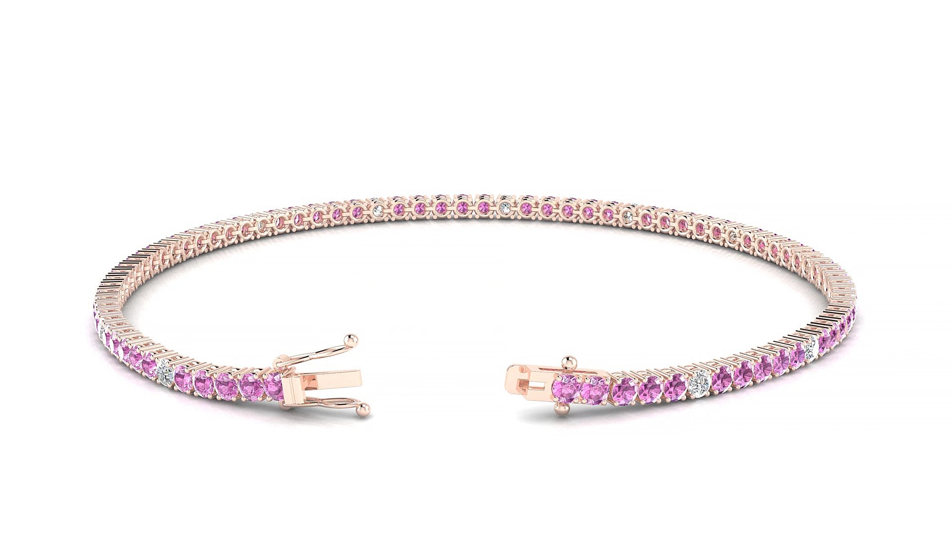 Capri 5-1 | 18k Rose Gold 2 mm Round Natural Pink Sapphire & Diamond 17 cm Tennis Bracelet