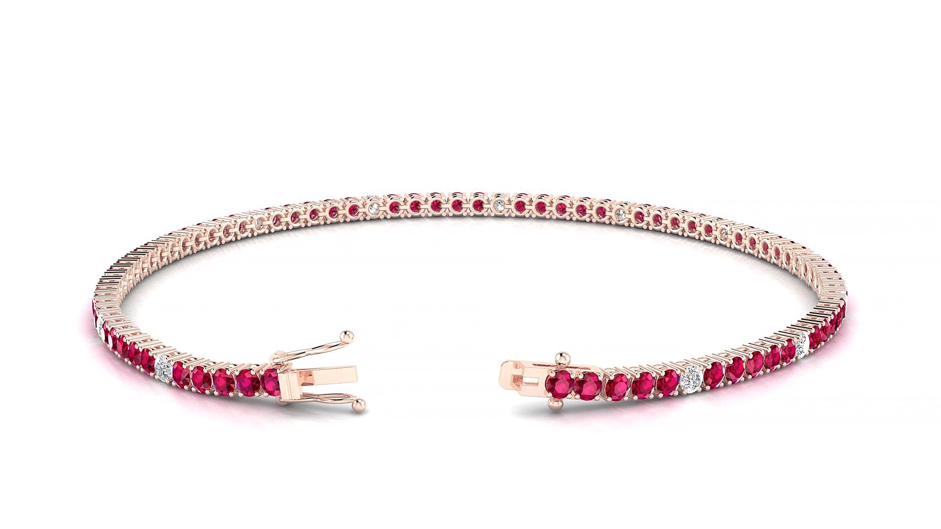 Capri 5-1 | 18k Rose Gold 2 mm Round Natural Ruby & Diamond 18 cm Tennis Bracelet