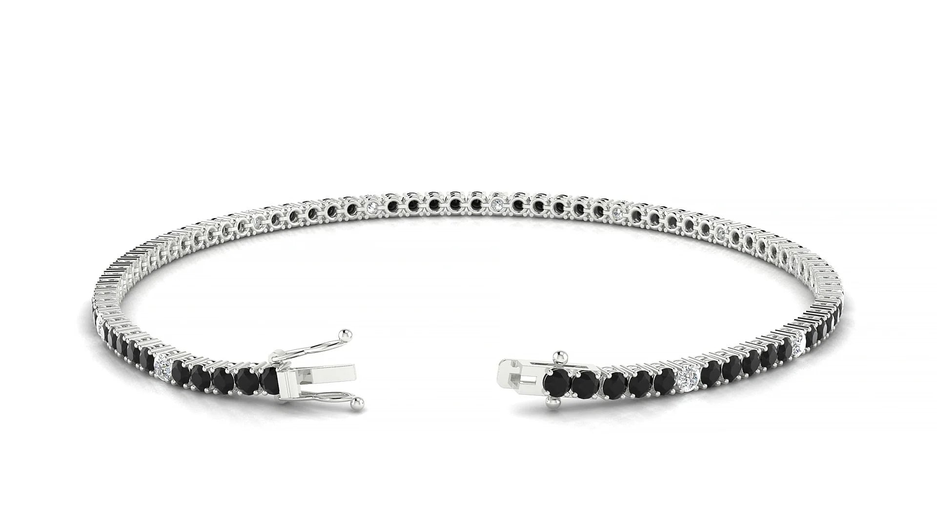 Capri 5-1 | 18k White Gold 2 mm Round Natural Black Diamond & Diamond Tennis Bracelet