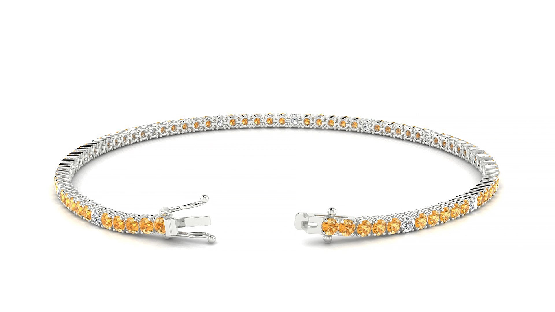 Capri 5-1 | 18k White Gold 2 mm Round Natural Citrine & Diamond 19 cm Tennis Bracelet
