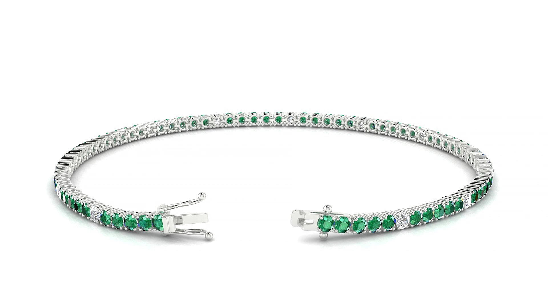 Capri 5-1 | 18k White Gold 2 mm Round Natural Emerald & Diamond 18 cm Tennis Bracelet