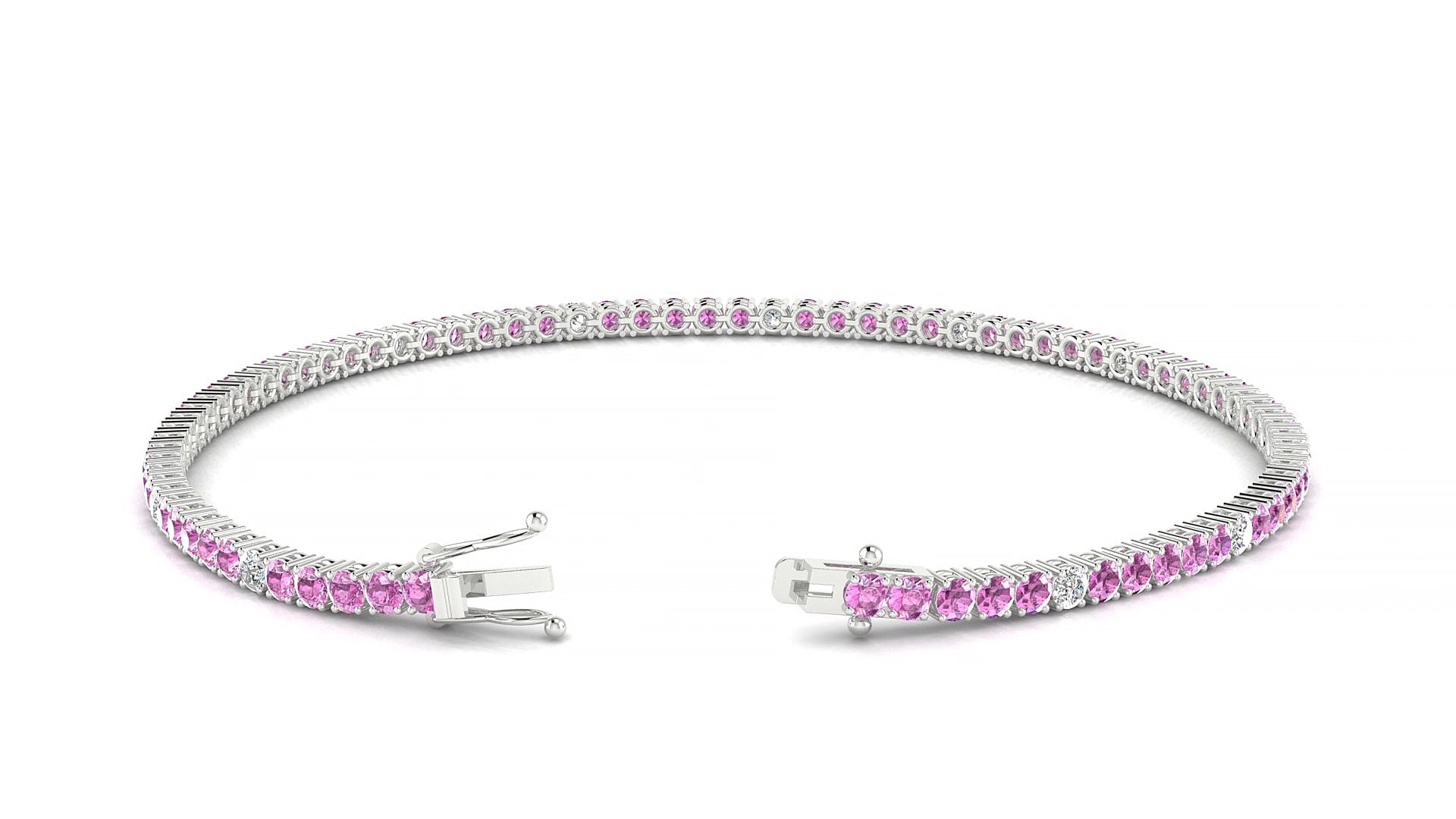 Capri 5-1 | 18k White Gold 2 mm Round Natural Pink Sapphire & Diamond 15 cm Tennis Bracelet