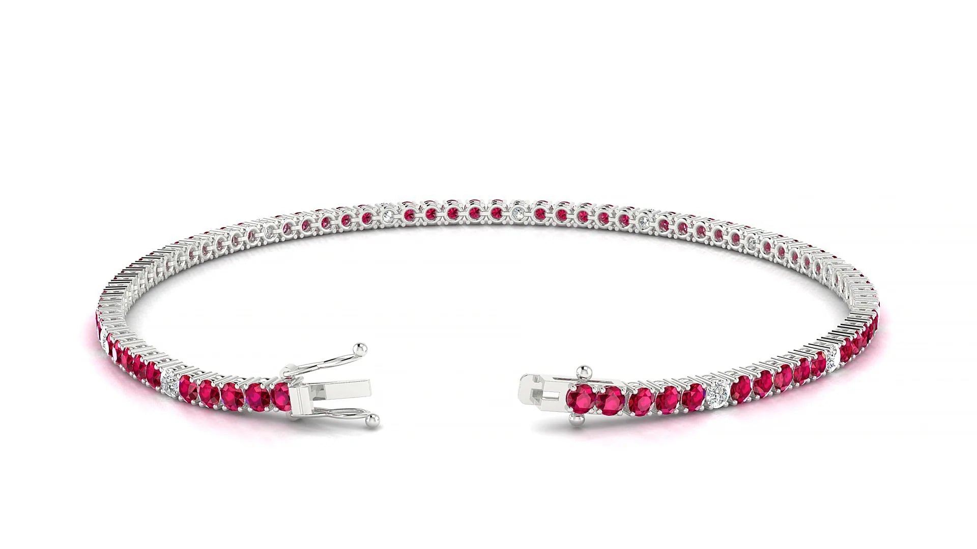Capri 5-1 | 18k White Gold 2 mm Round Natural Ruby & Diamond Tennis Bracelet