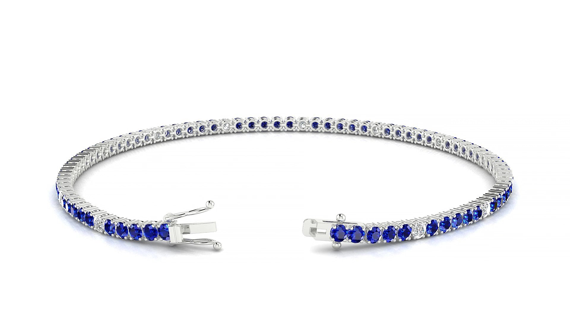 Capri 5-1 | 18k White Gold 2 mm Round Natural Sapphire & Diamond 18 cm Tennis Bracelet