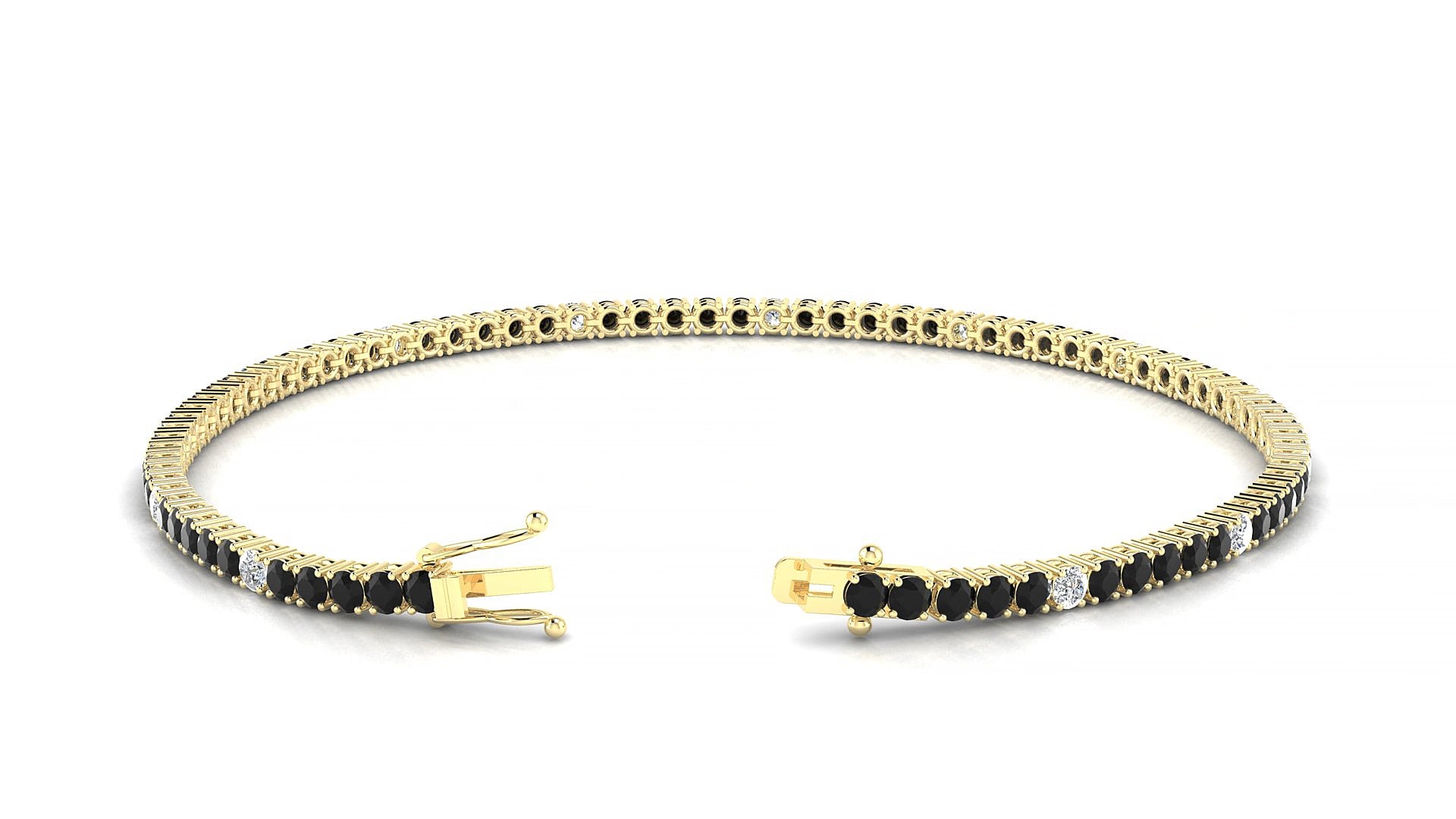Capri 5-1 | 18k Yellow Gold 2 mm Round Natural Black Diamond & Diamond 15 cm Tennis Bracelet
