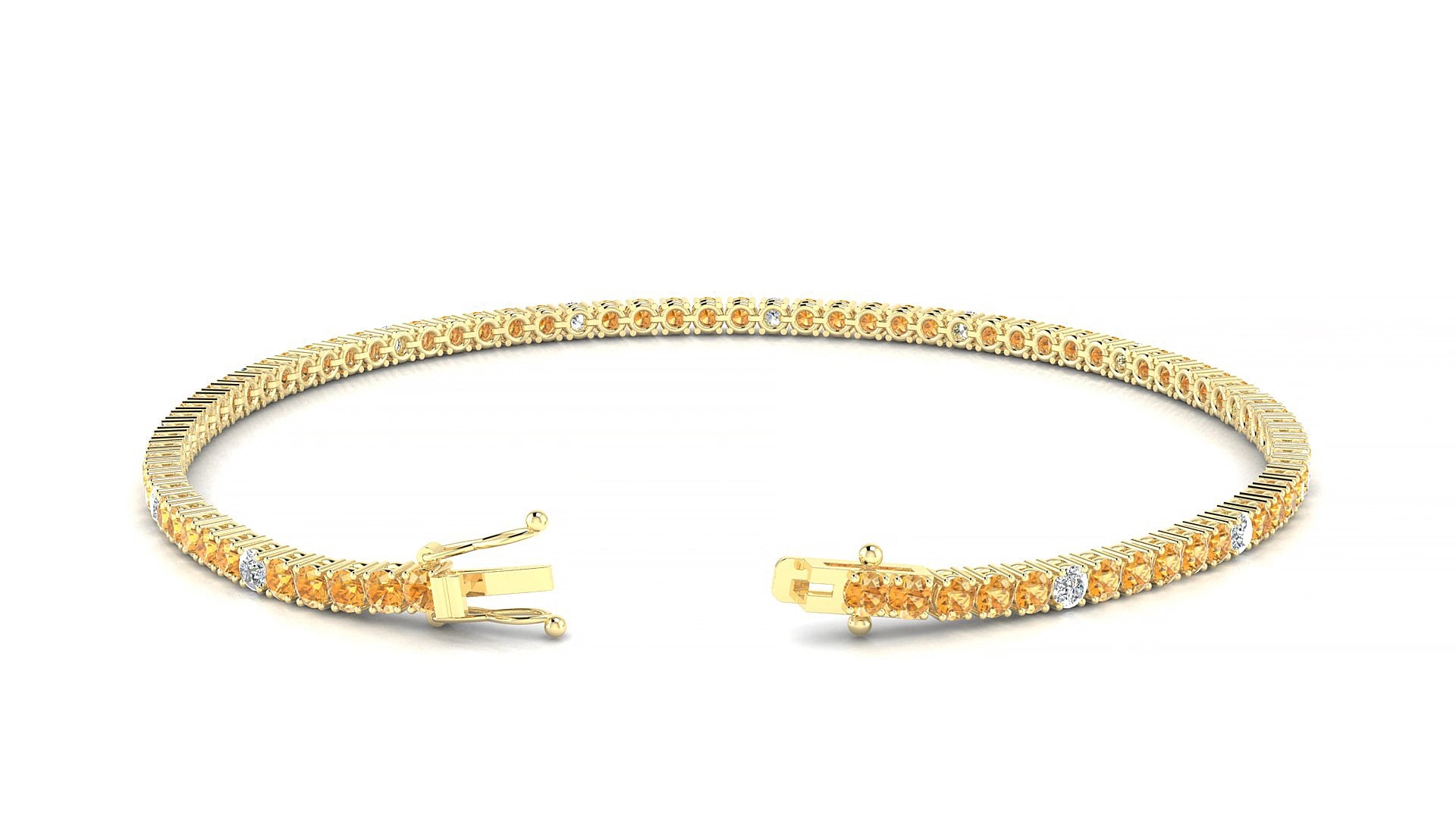 Capri 5-1 | 18k Yellow Gold 2 mm Round Natural Citrine & Diamond 20 cm Tennis Bracelet
