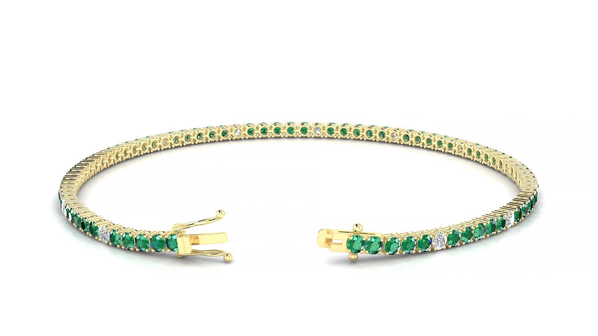 Capri 5-1 | 18k Yellow Gold 2 mm Round Natural Emerald & Diamond 20 cm Tennis Bracelet