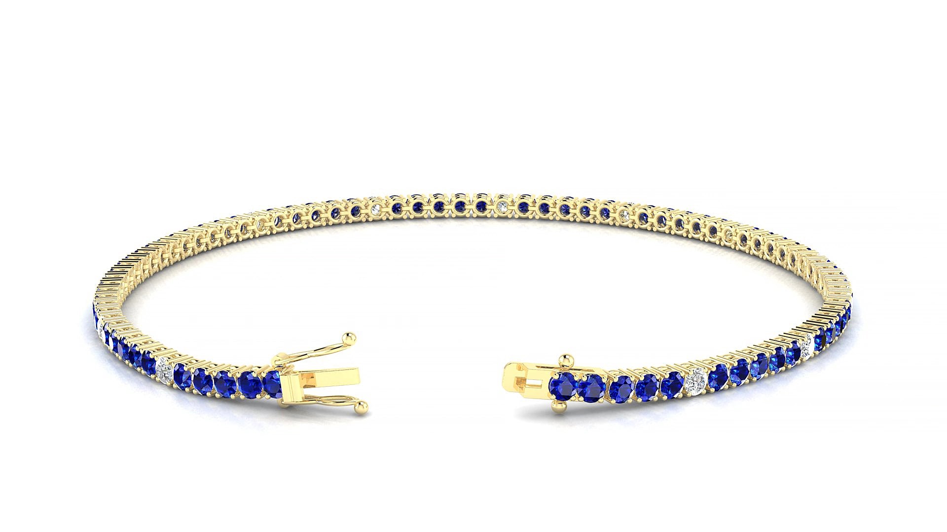 Capri 5-1 | 18k Yellow Gold 2 mm Round Natural Sapphire & Diamond 15 cm Tennis Bracelet