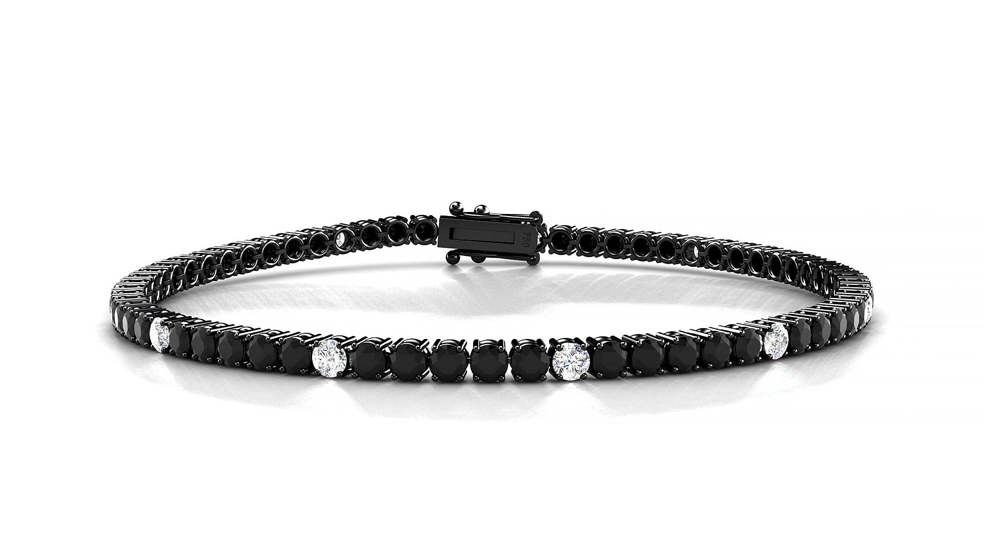 Capri 5-1 | 18k Black Gold 2.5 mm Round Natural Black Diamond & Diamond 15 cm Tennis Bracelet
