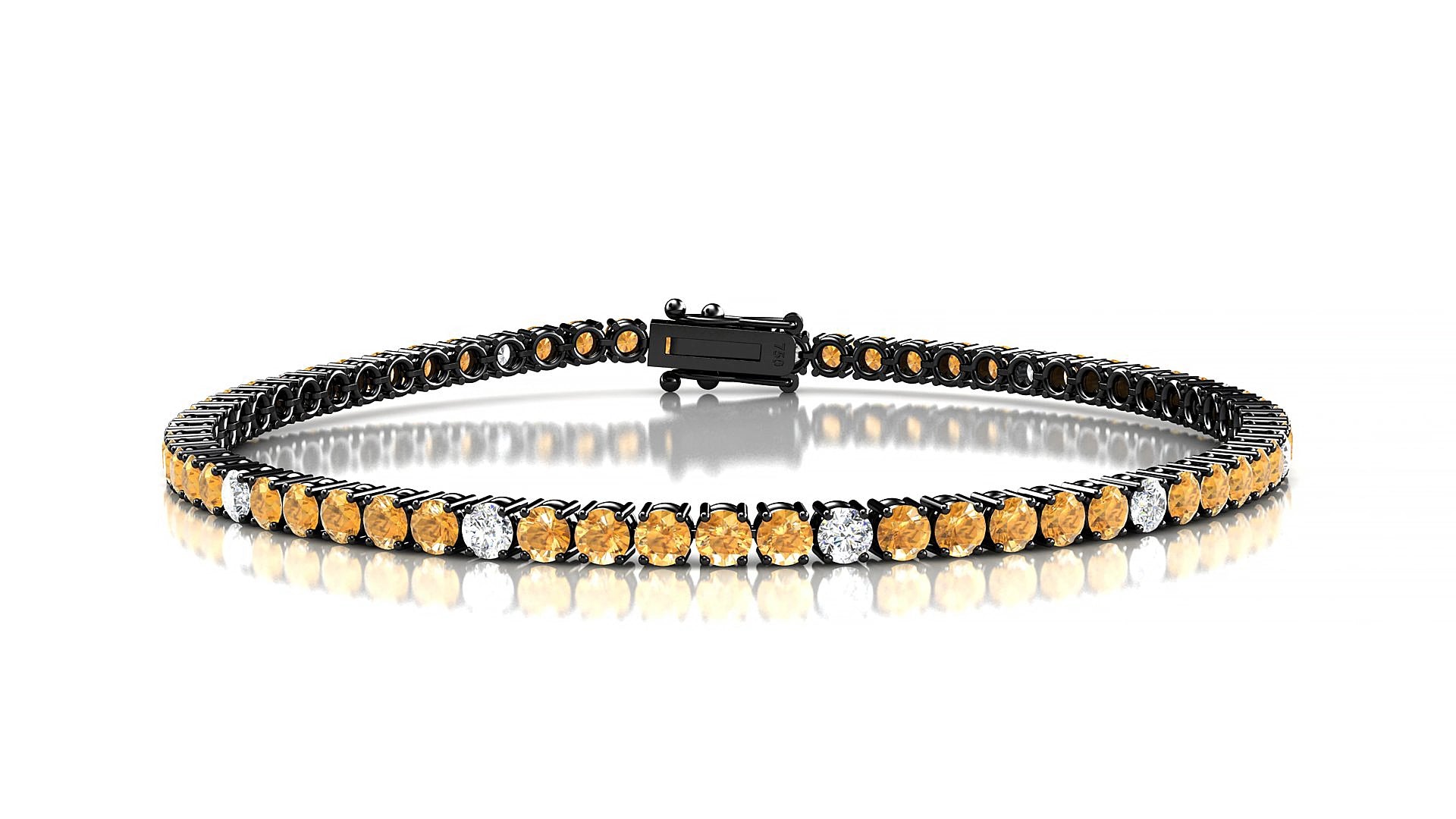 Capri 5-1 | 18k Black Gold 2.5 mm Round Natural Citrine & Diamond 18 cm Tennis Bracelet