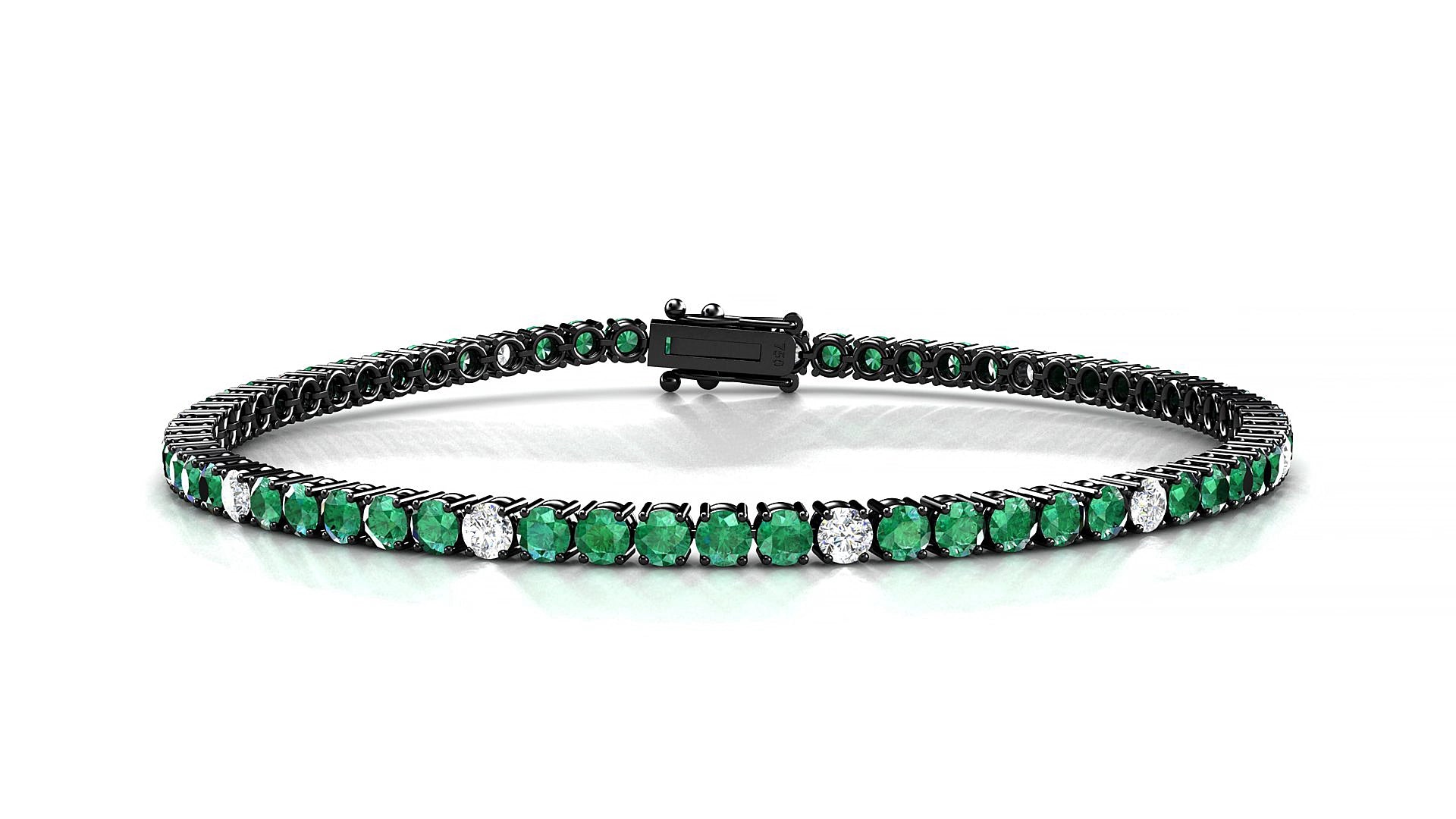 Capri 5-1 | 18k Black Gold 2.5 mm Round Natural Emerald & Diamond 16 cm Tennis Bracelet