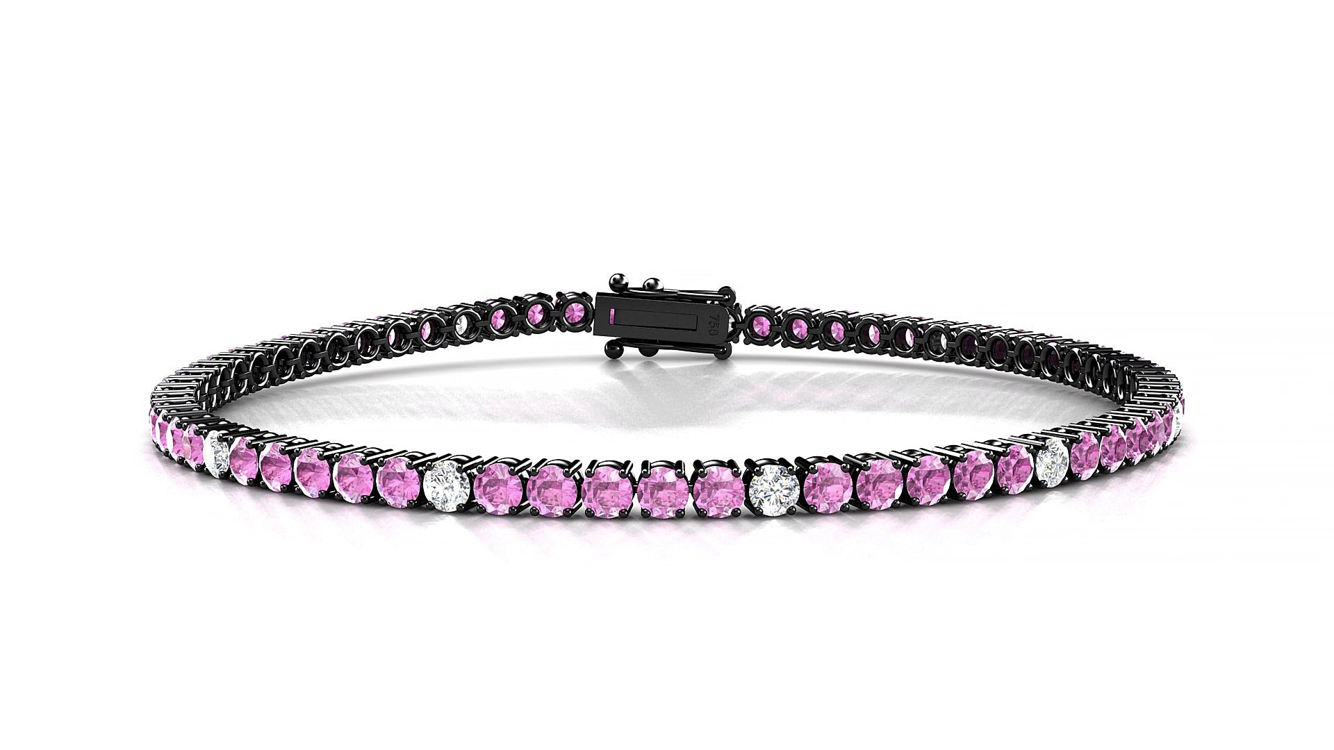 Capri 5-1 | 18k Black Gold 2.5 mm Round Natural Pink Sapphire & Diamond 18 cm Tennis Bracelet