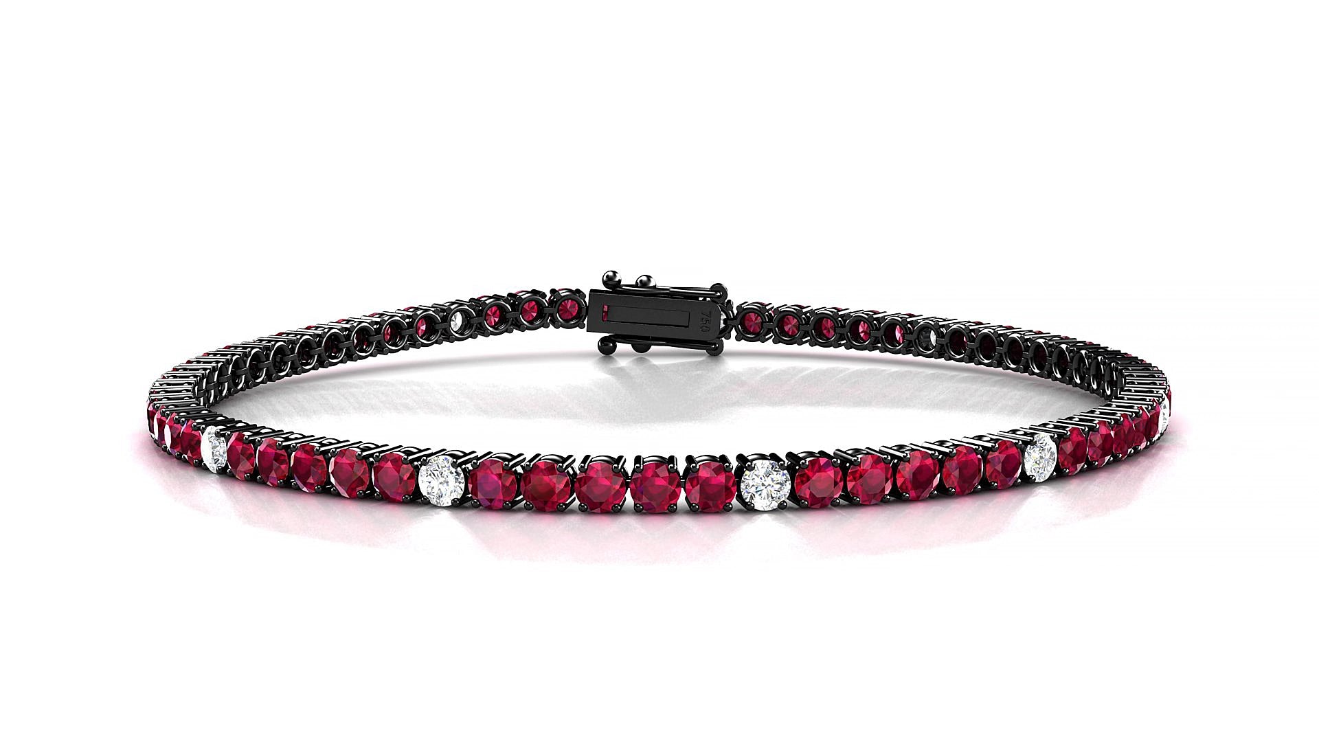 Capri 5-1 | 18k Black Gold 2.5 mm Round Natural Ruby & Diamond 20 cm Tennis Bracelet