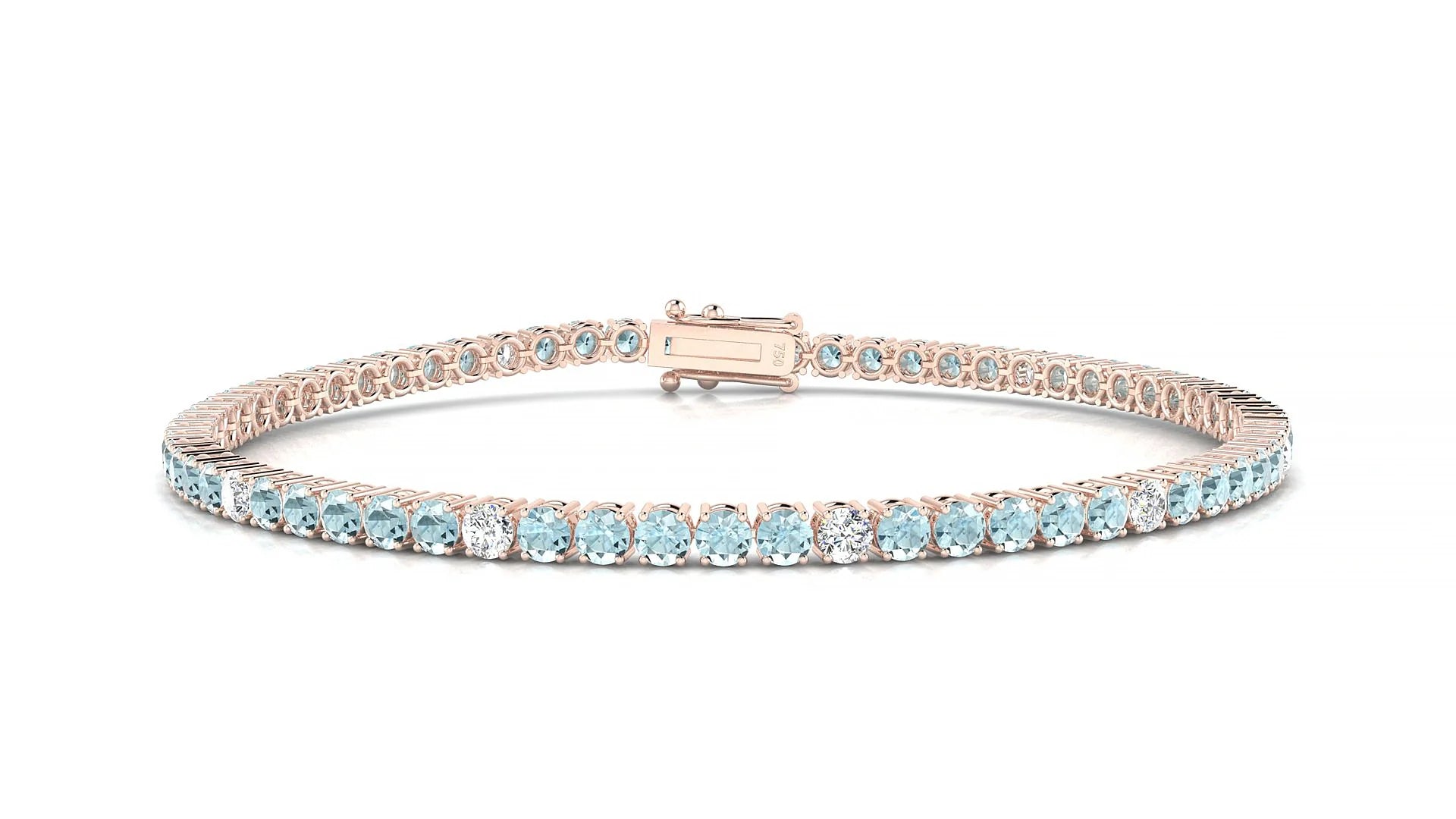Capri 5-1 | 18k Rose Gold 2.5 mm Round Natural Aquamarine & Diamond Tennis Bracelet