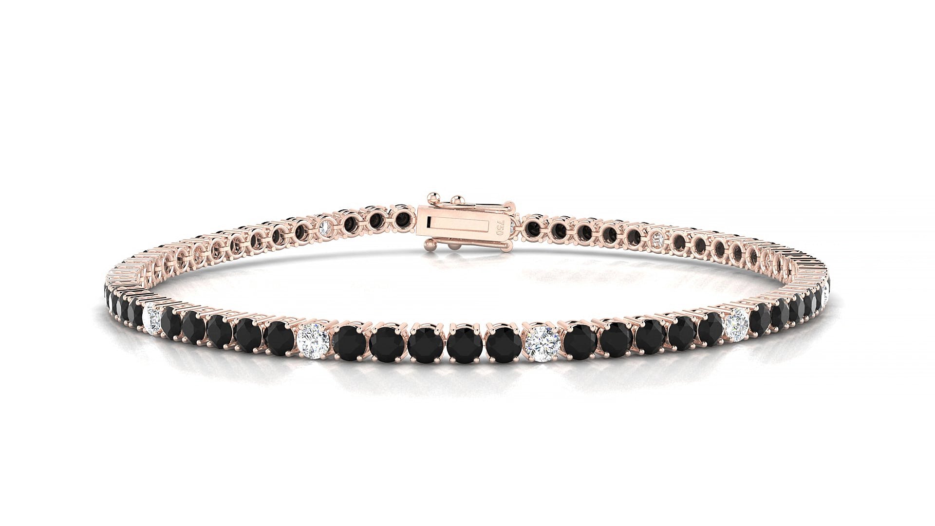 Capri 5-1 | 18k Rose Gold 2.5 mm Round Natural Black Diamond & Diamond 15 cm Tennis Bracelet