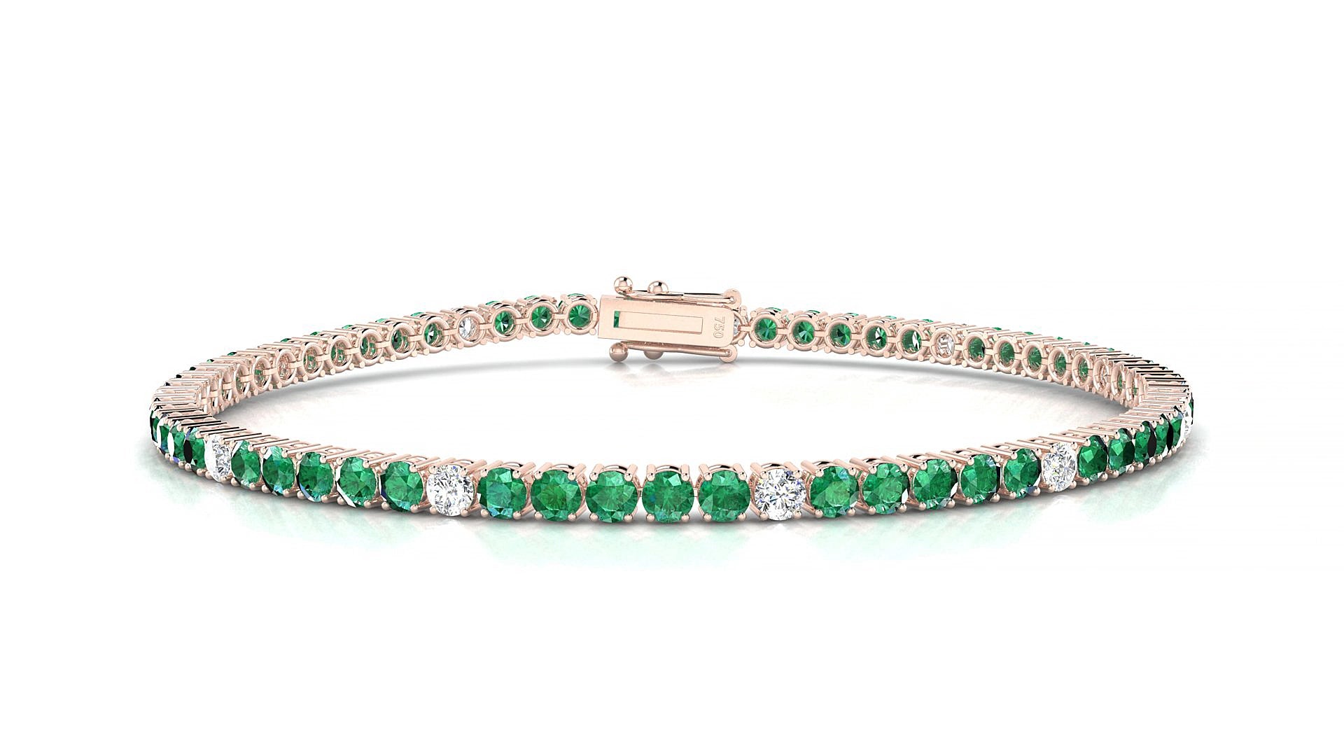 Capri 5-1 | 18k Rose Gold 2.5 mm Round Natural Emerald & Diamond 18 cm Tennis Bracelet