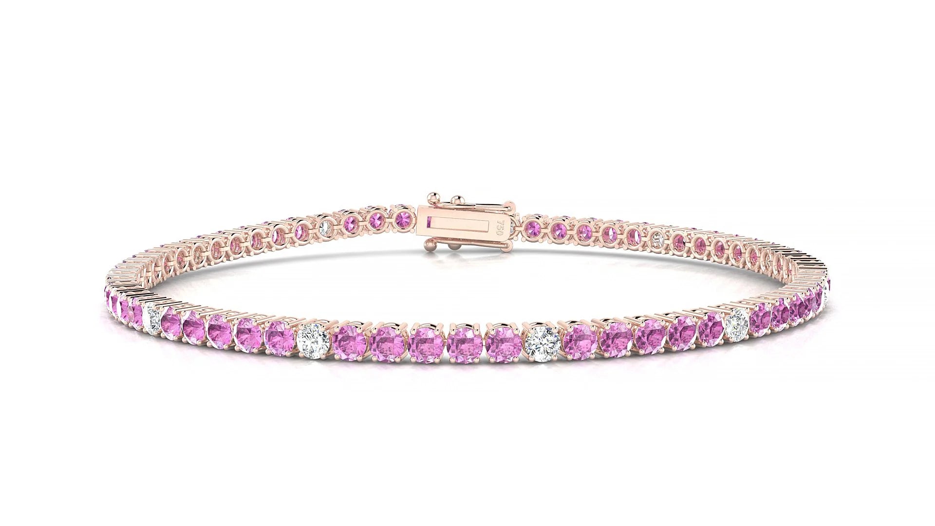 Capri 5-1 | 18k Rose Gold 2.5 mm Round Natural Pink Sapphire & Diamond Tennis Bracelet