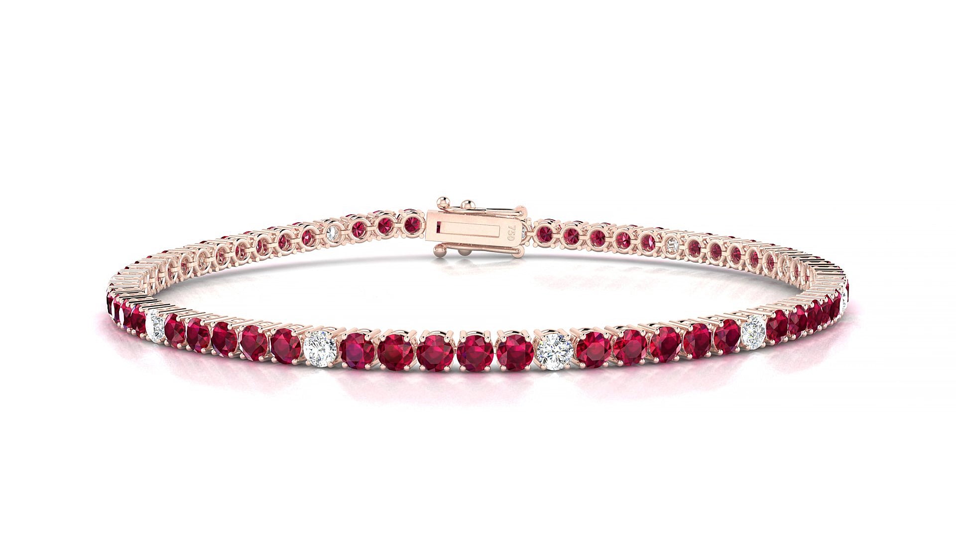 Capri 5-1 | 18k Rose Gold 2.5 mm Round Natural Ruby & Diamond 20 cm Tennis Bracelet
