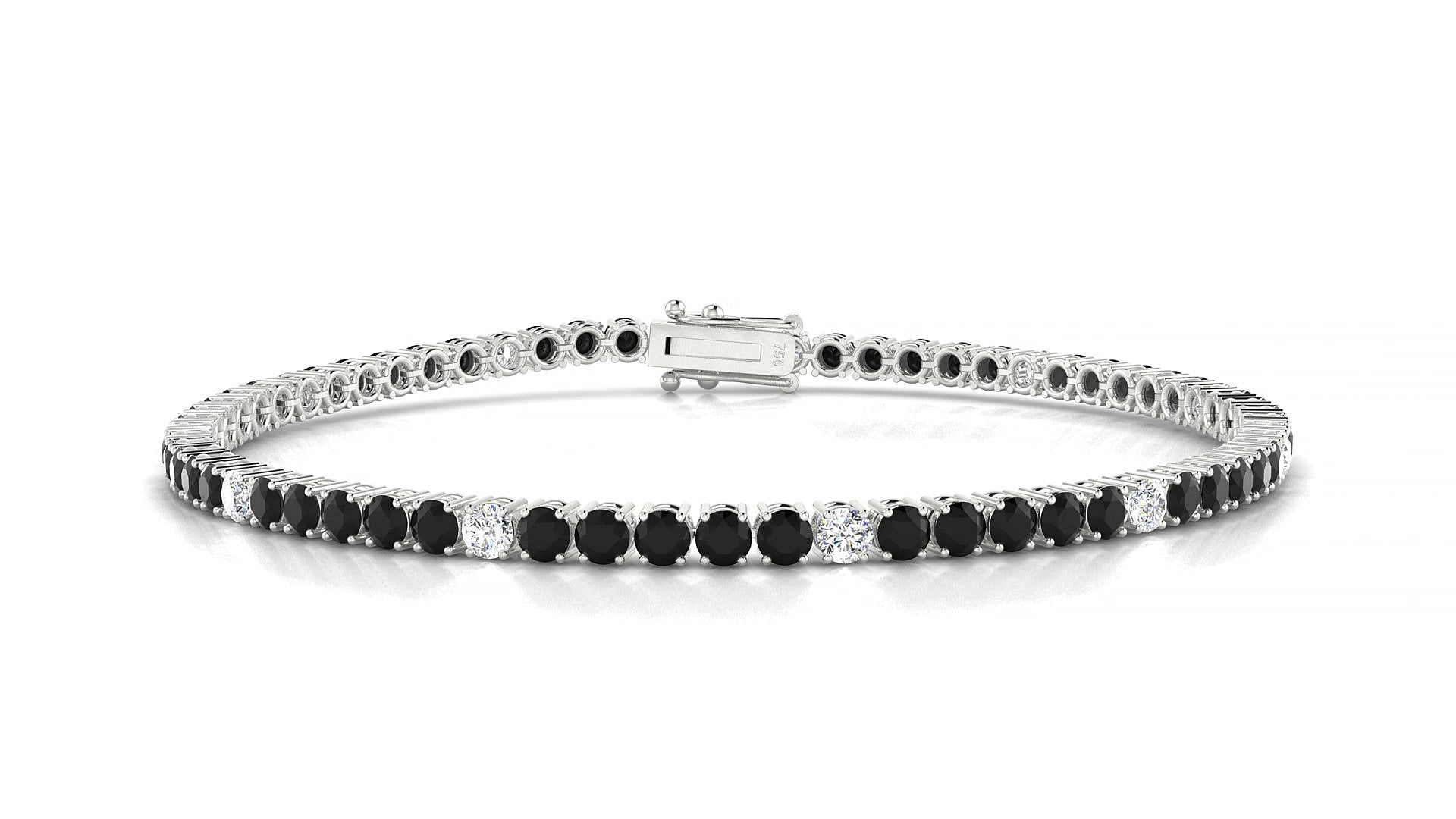 Capri 5-1 | 18k White Gold 2.5 mm Round Natural Black Diamond & Diamond 15 cm Tennis Bracelet
