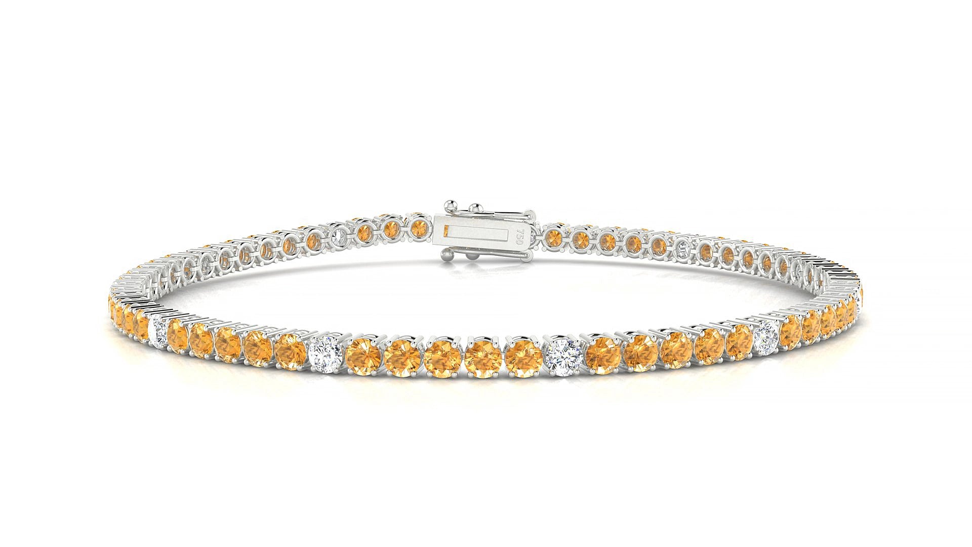 Capri 5-1 | 18k White Gold 2.5 mm Round Natural Citrine & Diamond 15 cm Tennis Bracelet