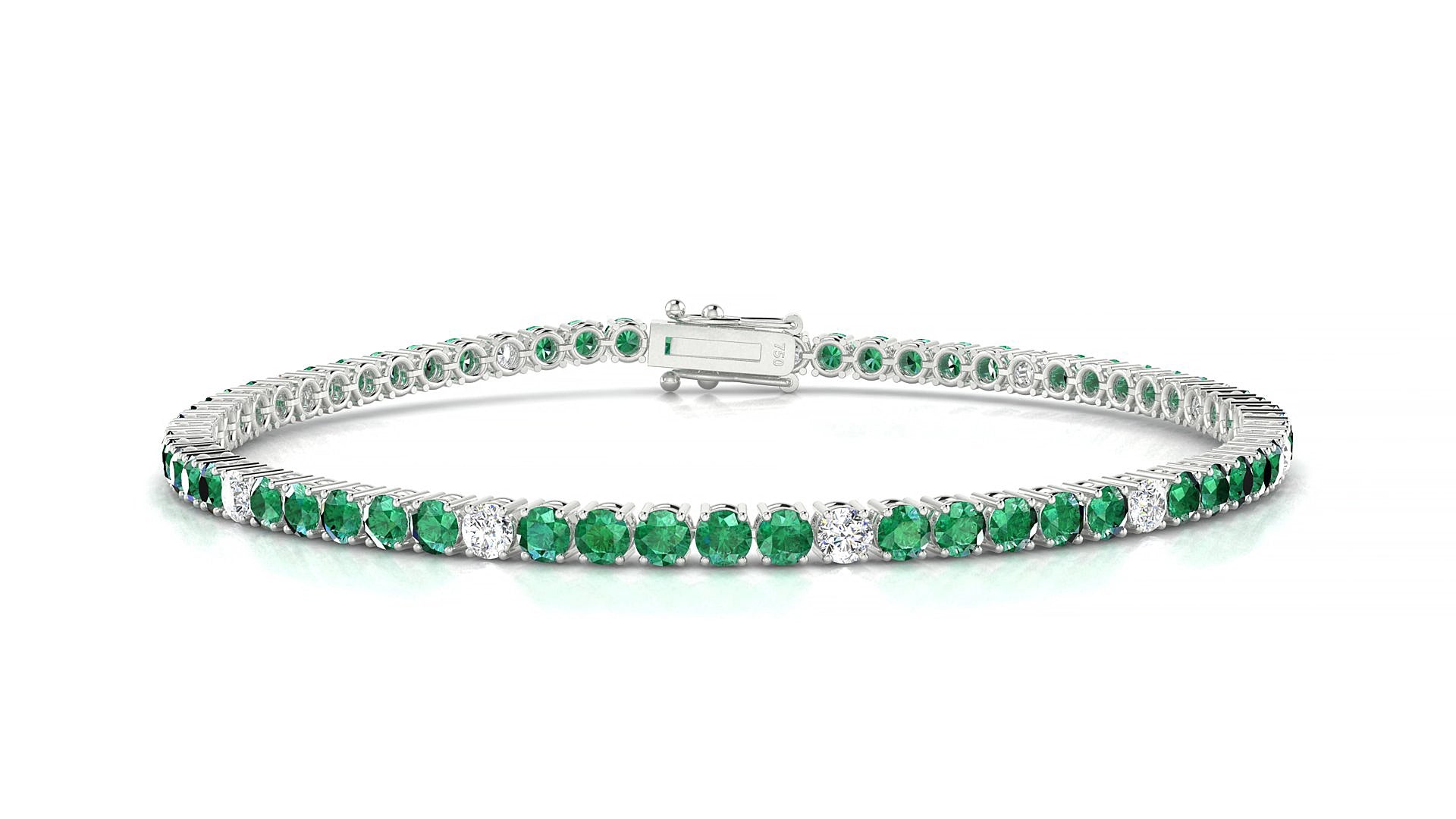 Capri 5-1 | 18k White Gold 2.5 mm Round Natural Emerald & Diamond 20 cm Tennis Bracelet