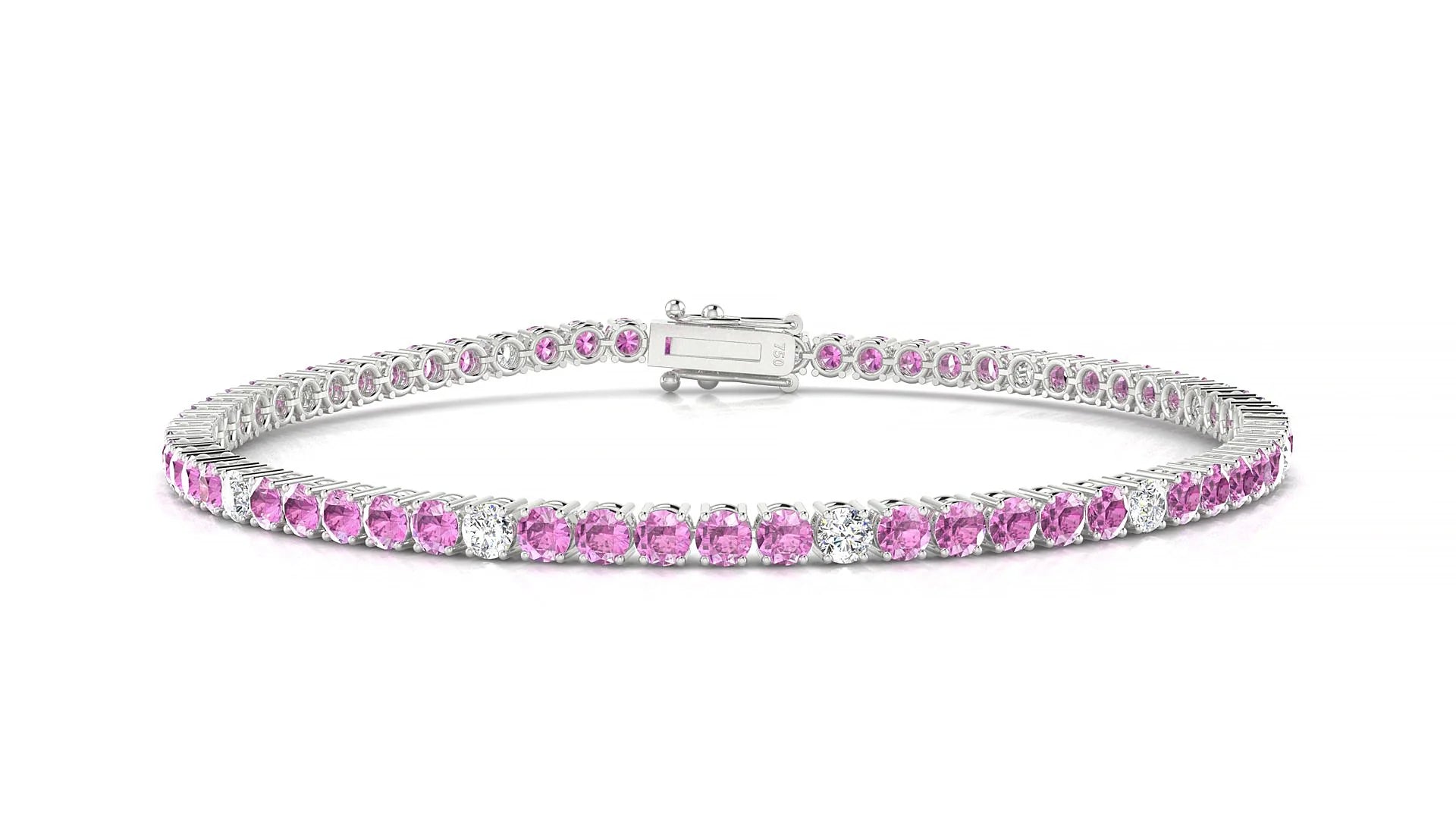 Capri 5-1 | 18k White Gold 2.5 mm Round Natural Pink Sapphire & Diamond Tennis Bracelet