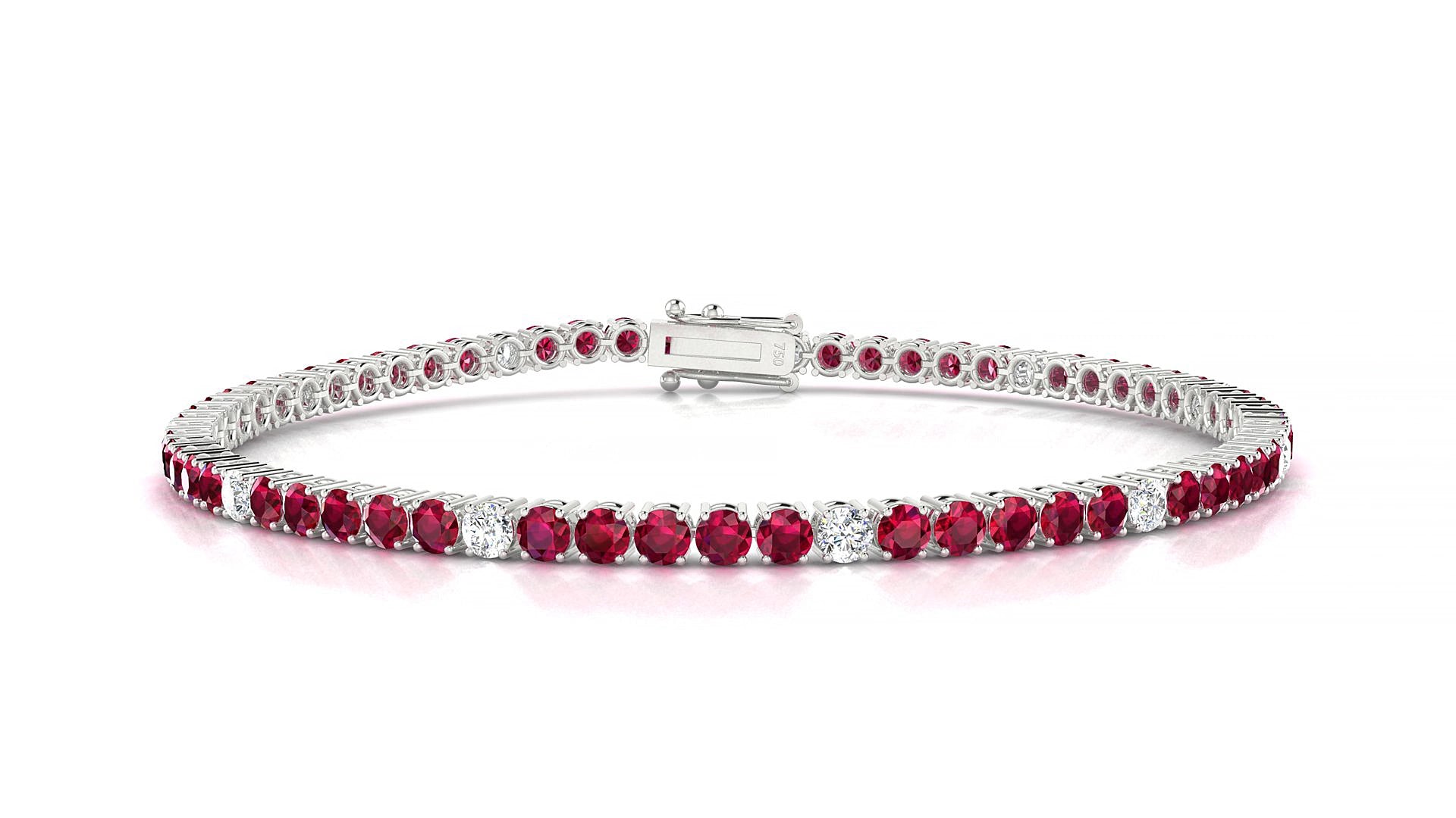 Capri 5-1 | 18k White Gold 2.5 mm Round Natural Ruby & Diamond 20 cm Tennis Bracelet