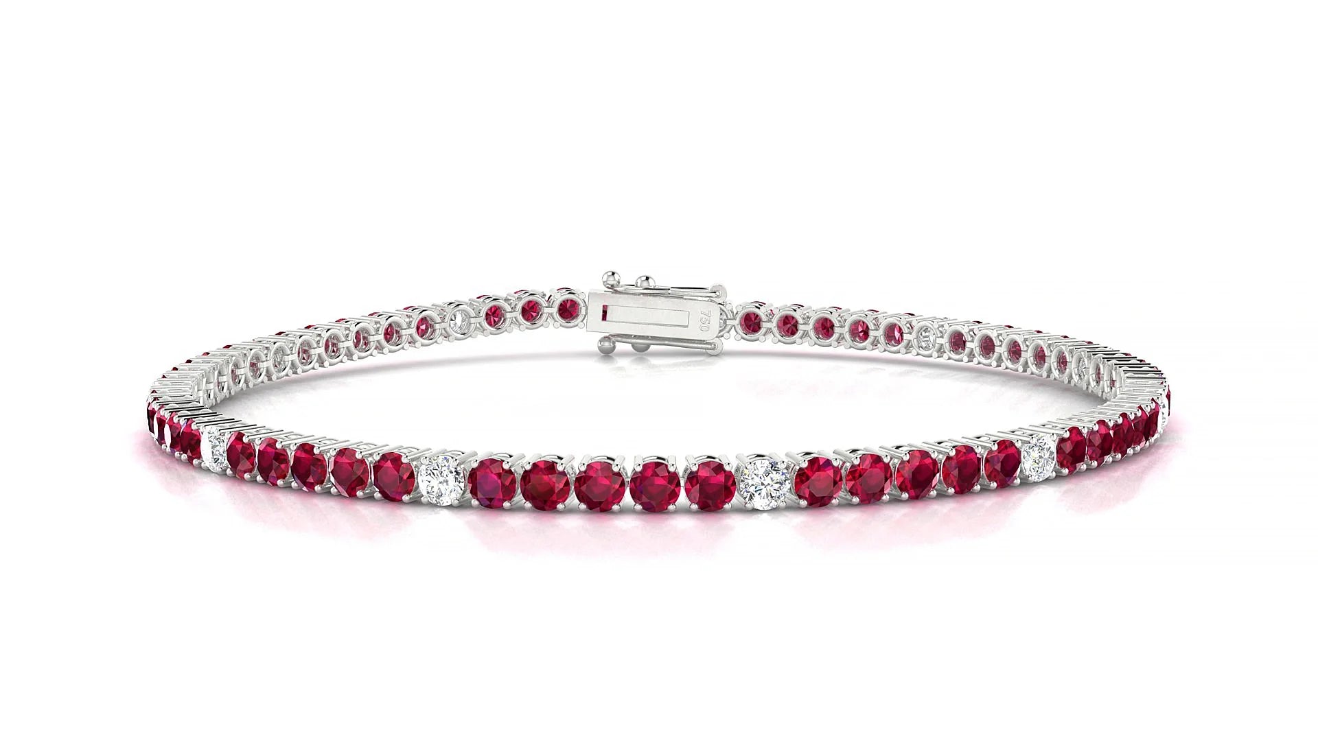 Capri 5-1 | 18k White Gold 2.5 mm Round Natural Ruby & Diamond Tennis Bracelet