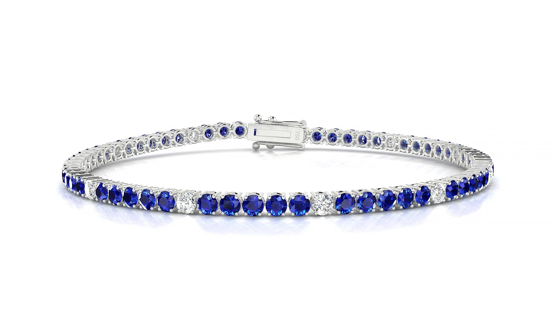 Capri 5-1 | 18k White Gold 2.5 mm Round Natural Sapphire & Diamond 15 cm Tennis Bracelet