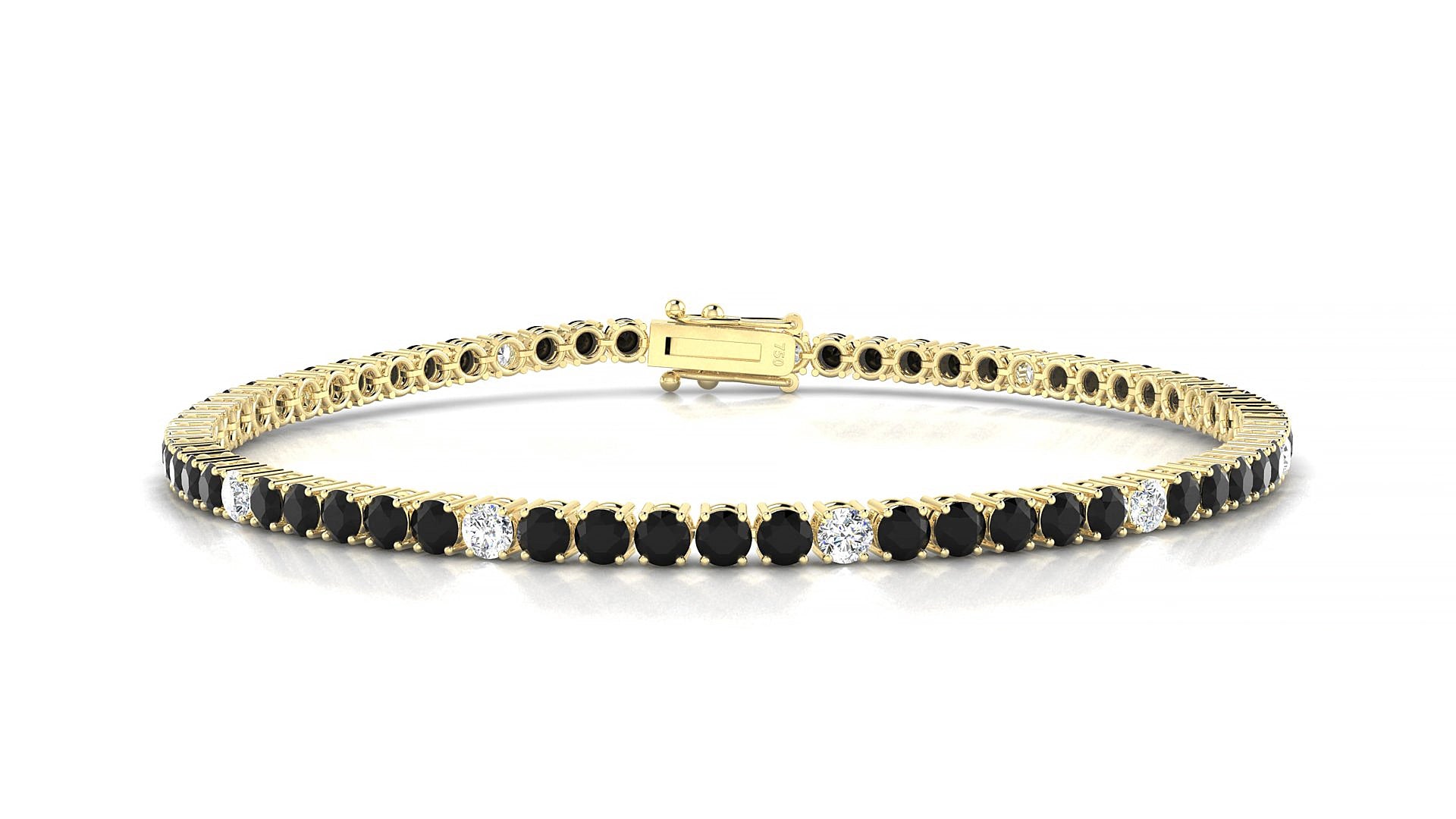 Capri 5-1 | 18k Yellow Gold 2.5 mm Round Natural Black Diamond & Diamond 15 cm Tennis Bracelet