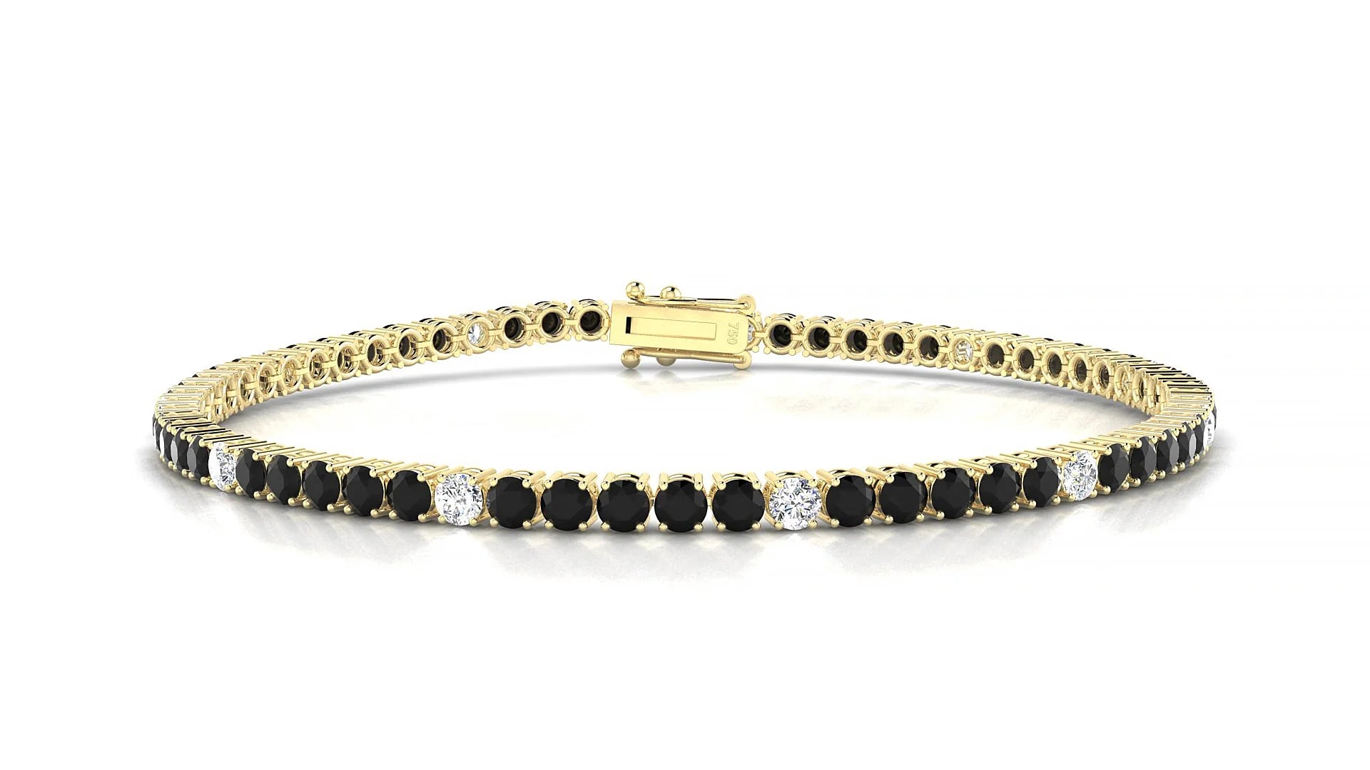 Capri 5-1 | 18k Yellow Gold 2.5 mm Round Natural Black Diamond & Diamond Tennis Bracelet