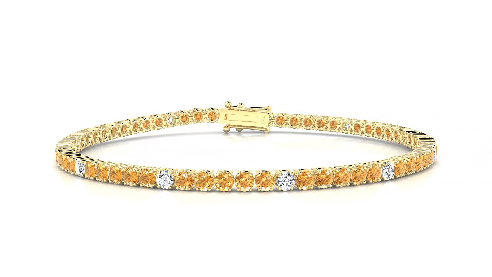 Capri 5-1 | 18k Yellow Gold 2.5 mm Round Natural Citrine & Diamond 15 cm Tennis Bracelet