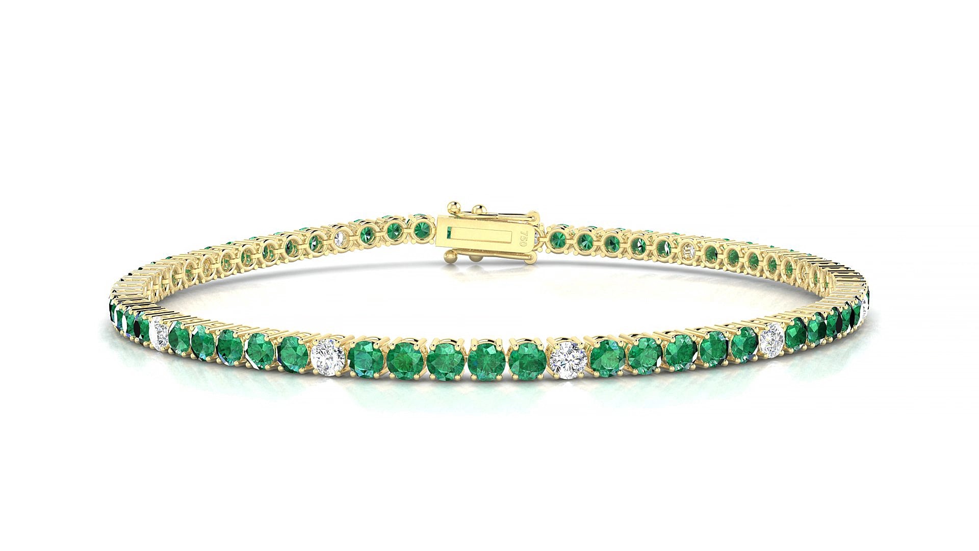 Capri 5-1 | 18k Yellow Gold 2.5 mm Round Natural Emerald & Diamond 17 cm Tennis Bracelet