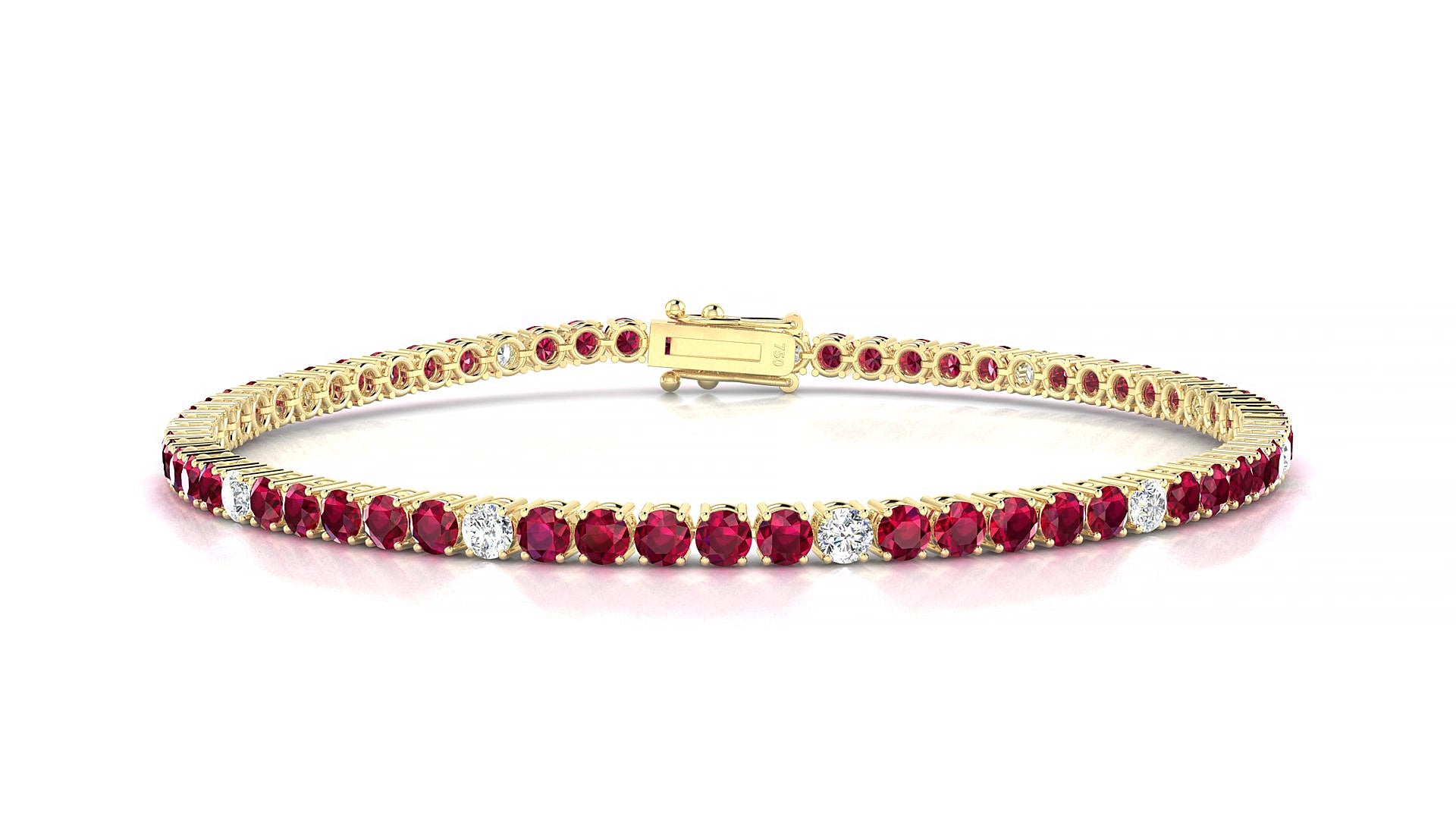 Capri 5-1 | 18k Yellow Gold 2.5 mm Round Natural Ruby & Diamond 20 cm Tennis Bracelet