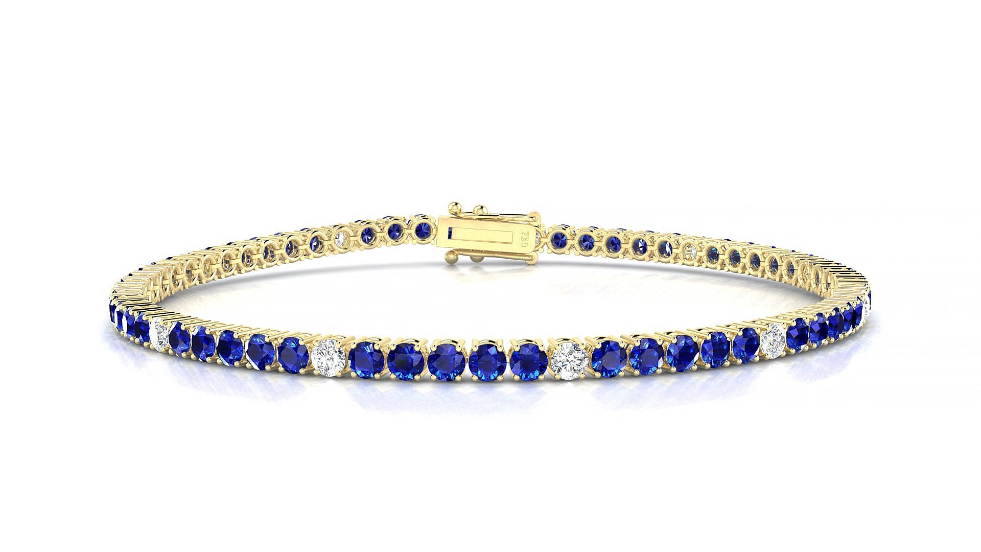 Capri 5-1 | 18k Yellow Gold 2.5 mm Round Natural Sapphire & Diamond 18 cm Tennis Bracelet