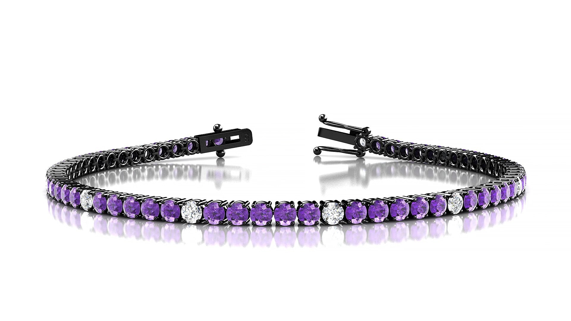 Capri 5-1 | 18k Black Gold 2.5 mm Round Natural Amethyst & Diamond 20 cm Tennis Bracelet