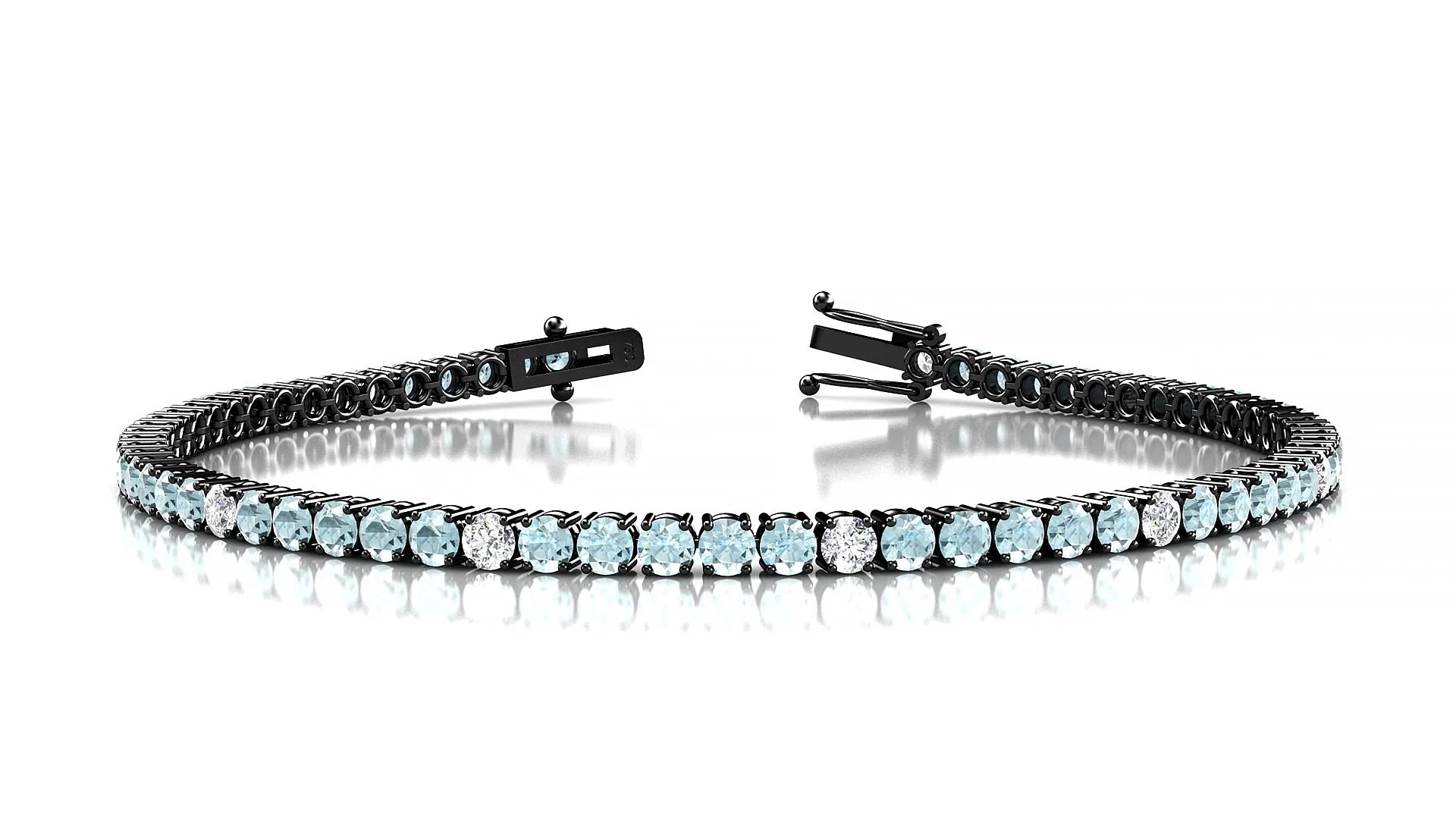 Capri 5-1 | 18k Black Gold 2.5 mm Round Natural Aquamarine & Diamond Tennis Bracelet
