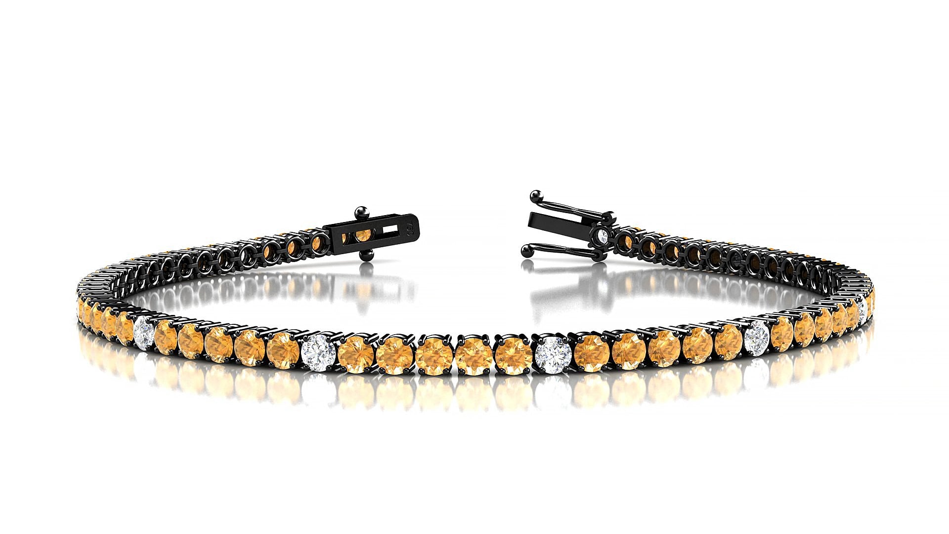 Capri 5-1 | 18k Black Gold 2.5 mm Round Natural Citrine & Diamond 15 cm Tennis Bracelet