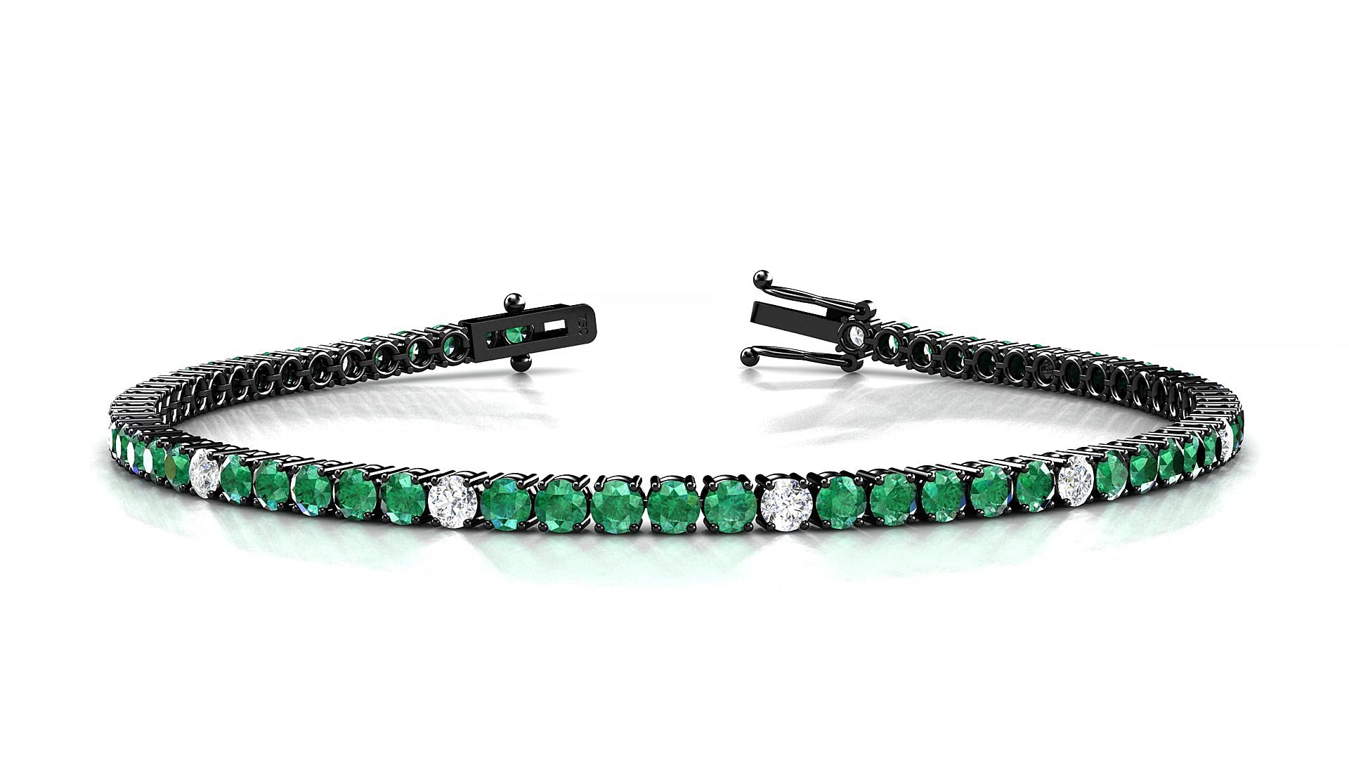 Capri 5-1 | 18k Black Gold 2.5 mm Round Natural Emerald & Diamond 15 cm Tennis Bracelet