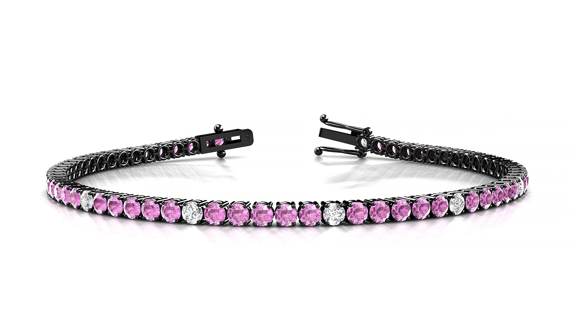 Capri 5-1 | 18k Black Gold 2.5 mm Round Natural Pink Sapphire & Diamond 15 cm Tennis Bracelet